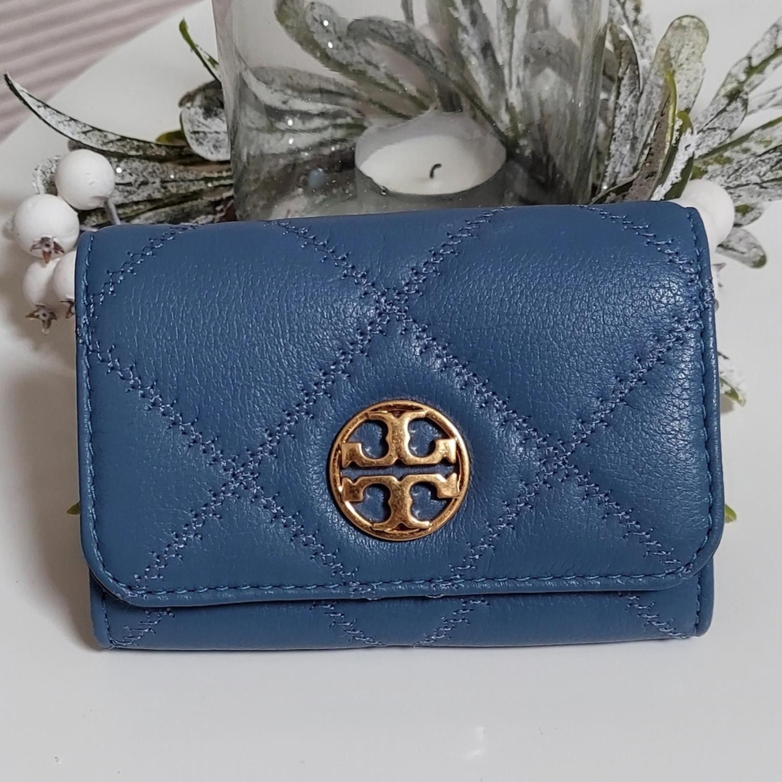 Tory Burch Blue Quilted Leather Wallet, Women's
