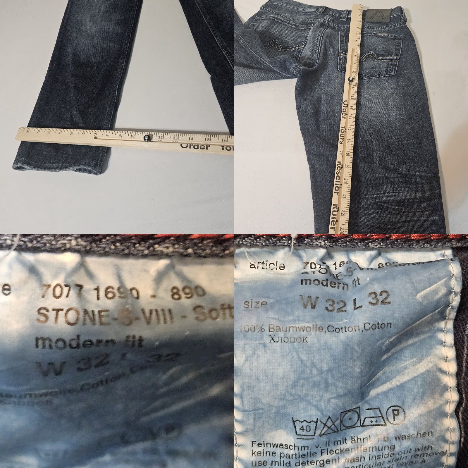 ALBERTO Denim Jeans Mens 32x28 Blue Dark Wash Modern Fit Stone