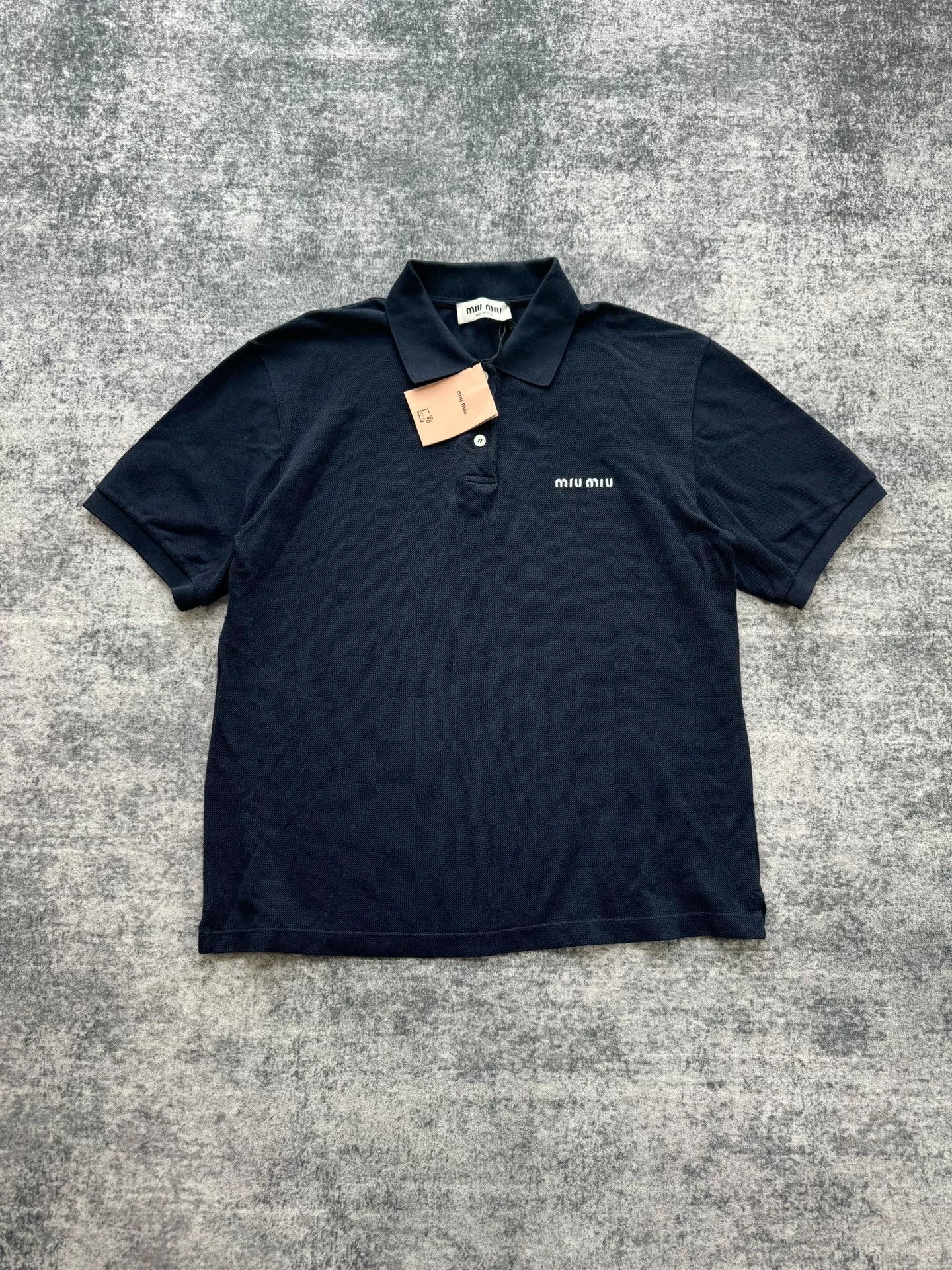 Miu Miu Embroidered Navy Blue Short Sleeve Polo