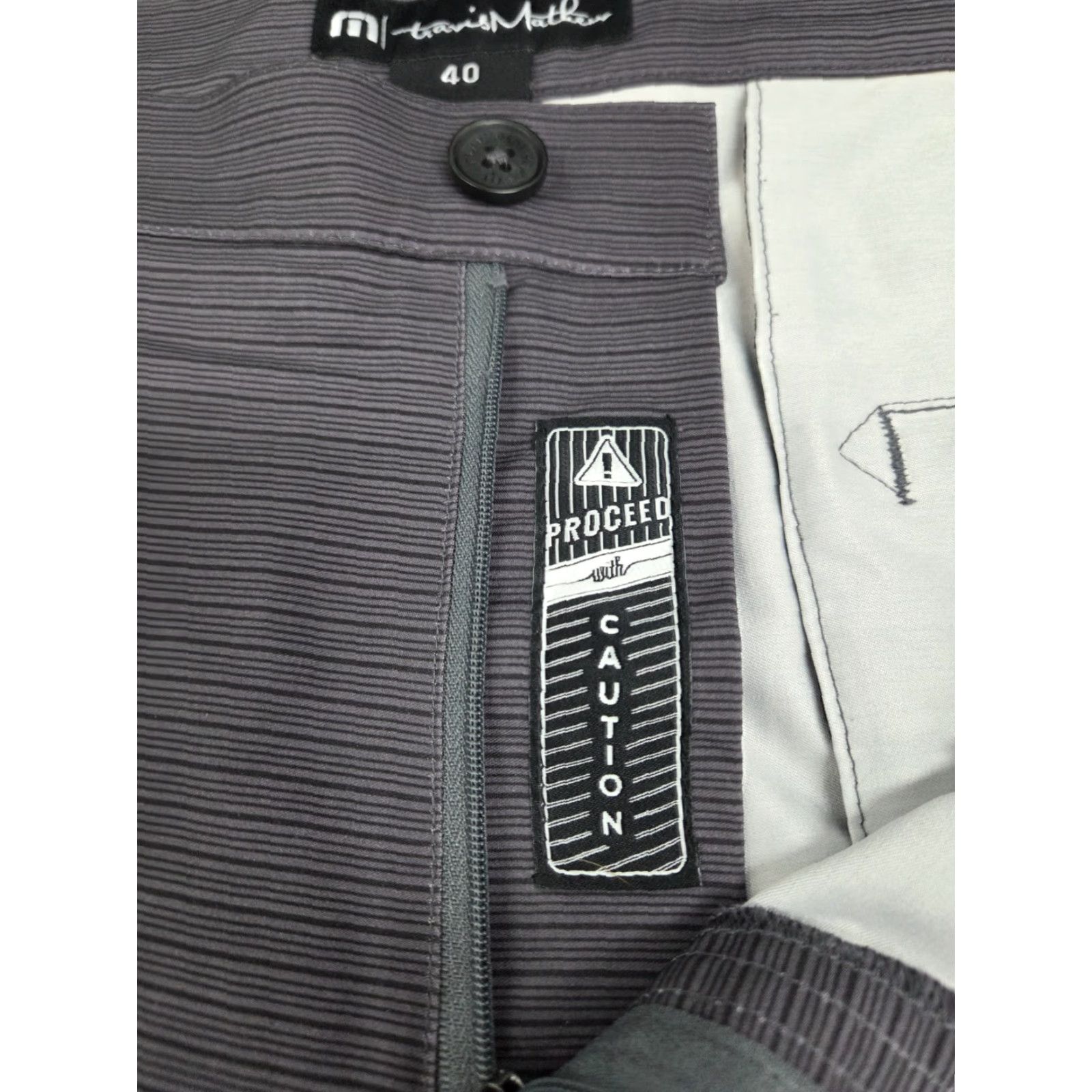 TravisMathew Travis Mathew Mens Chino Golf Shorts Grey/Black Stripe 40 Regular Inseam 10in Zip Front Pattern Striped Golfing Casual Activewear Summer Spring Fall Size US 40 / EU 56 - 4 Thumbnail