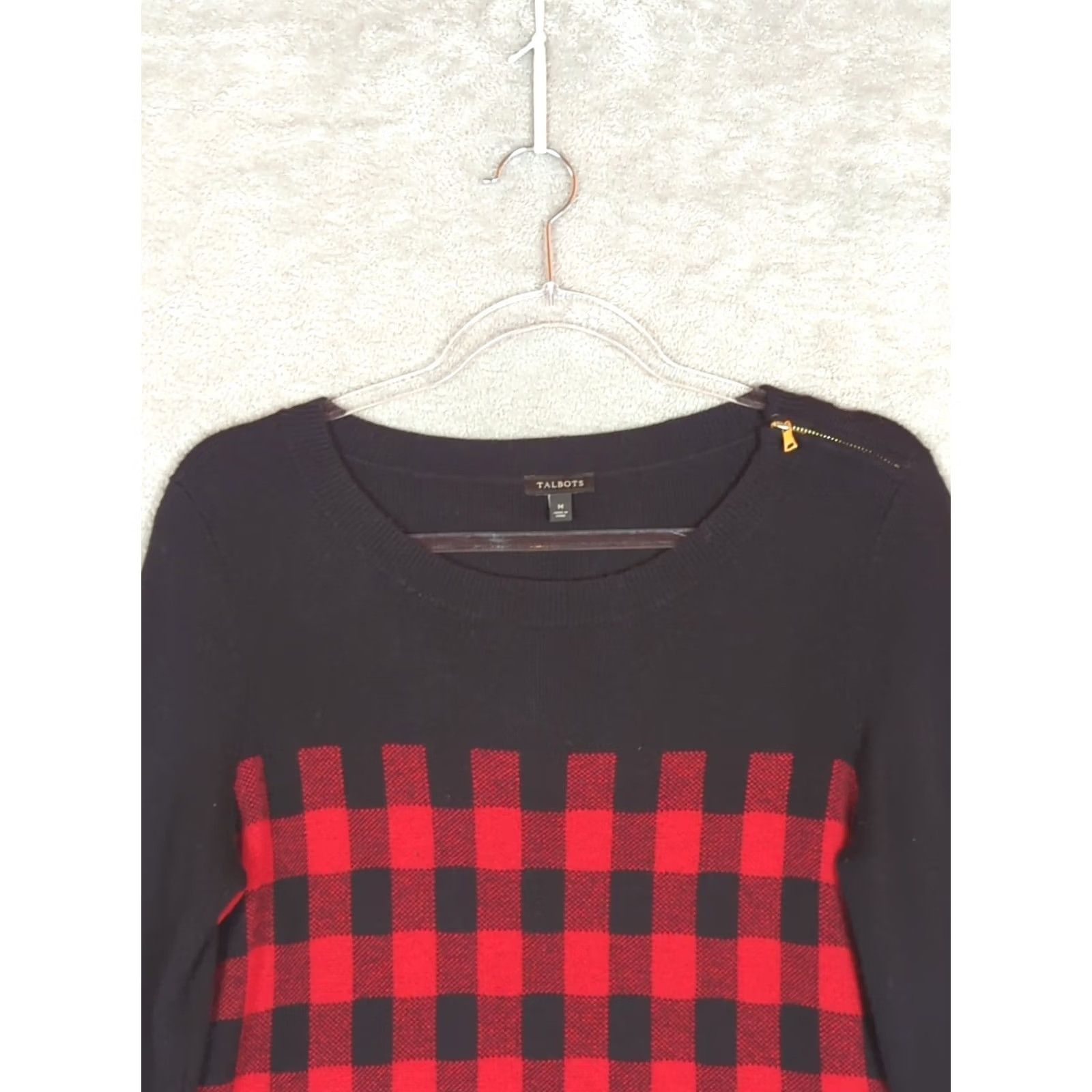 Talbots VINTAGE Talbots Red Black Buffalo Check Lambs Wool Shift Sweater Dress Medium Career Womens Size M / US 6-8 / IT 42-44 - 3 Thumbnail