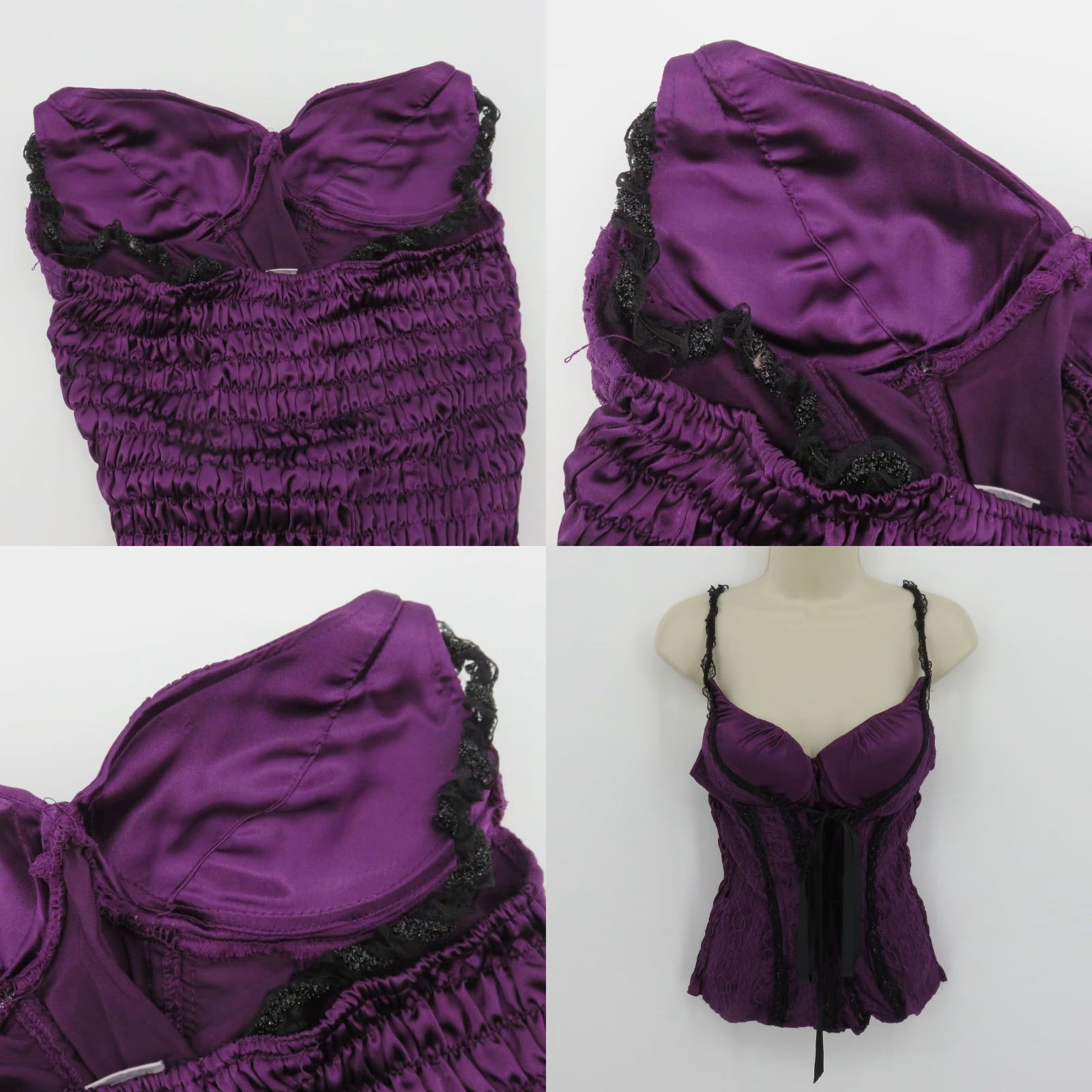 Vintage VINTAGE Charlotte Russe Tank Top Shirt Womens L Purple Black Ruched Satin Lace Spaghetti Strap Sleeveless Camisole 2000s Size L / US 10 / IT 46 - 9 Thumbnail