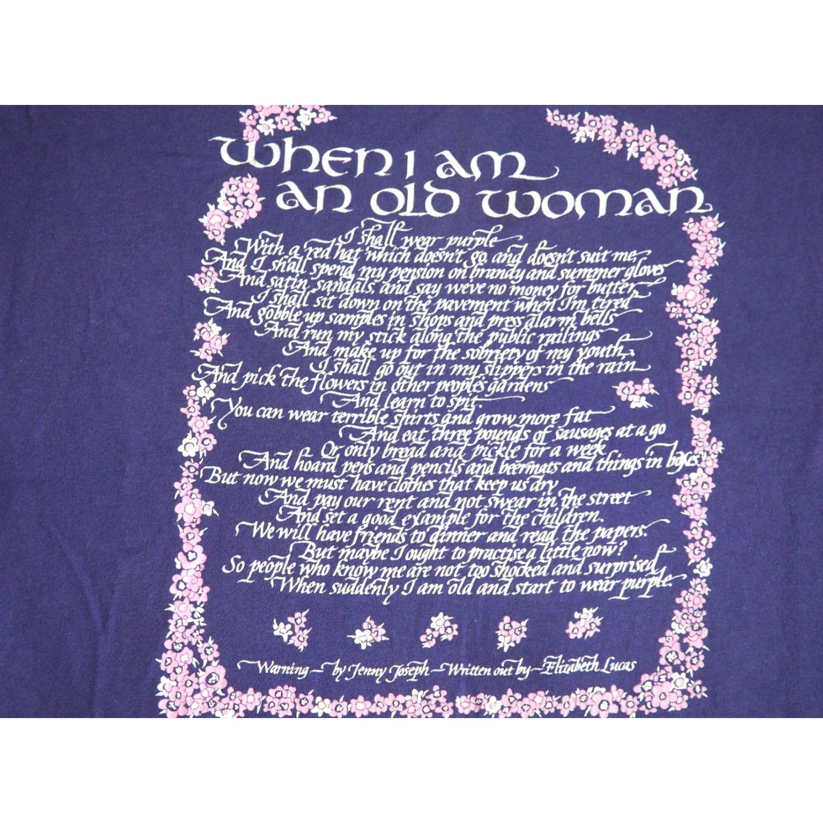Hanes VINTAGE Hanes 90s Elizabeth Lucas Poetry Art Purple Aging Woman Tee T-Shirt L Mens Size US L / EU 52-54 / 3 - 3 Thumbnail