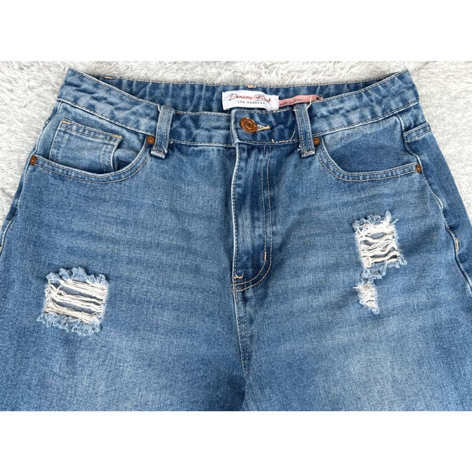 Vintage Denim Blvd Jeans Women 28 Blue Distressed High Rise Wide-Leg 28x29 Cotton Blend 5-Pocket Denim Jeans Womens Vintage No Size 28" / US 6 / IT 42 - 4 Thumbnail