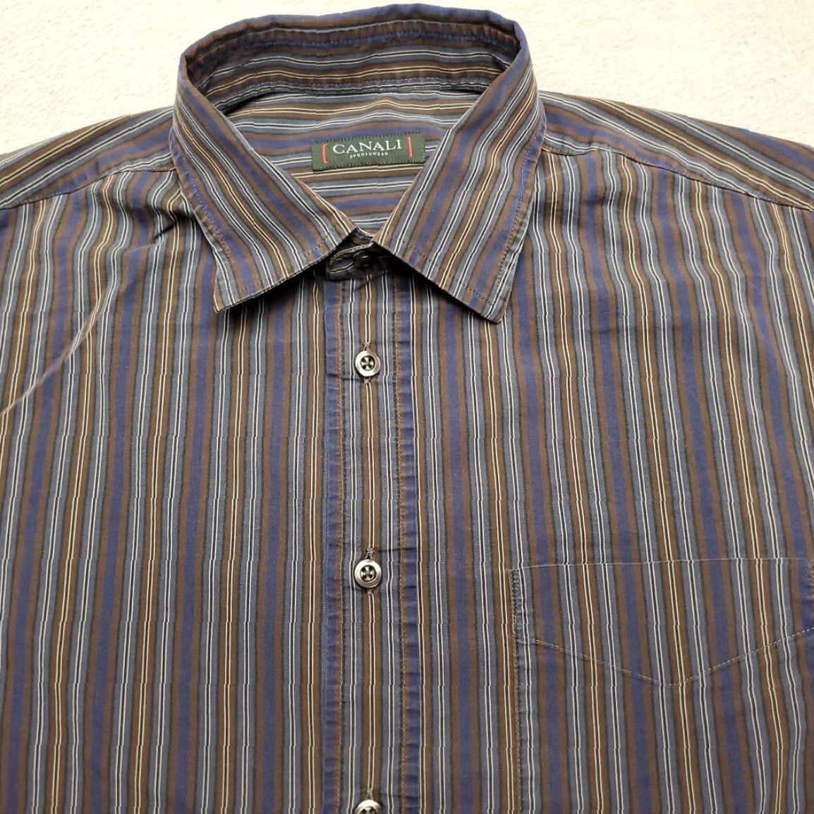 Canali VINTAGE Canali Shirt Mens M Brown Striped Long Sleeve Button Casual Made in Italy Size US M / EU 48-50 / 2 - 3 Thumbnail