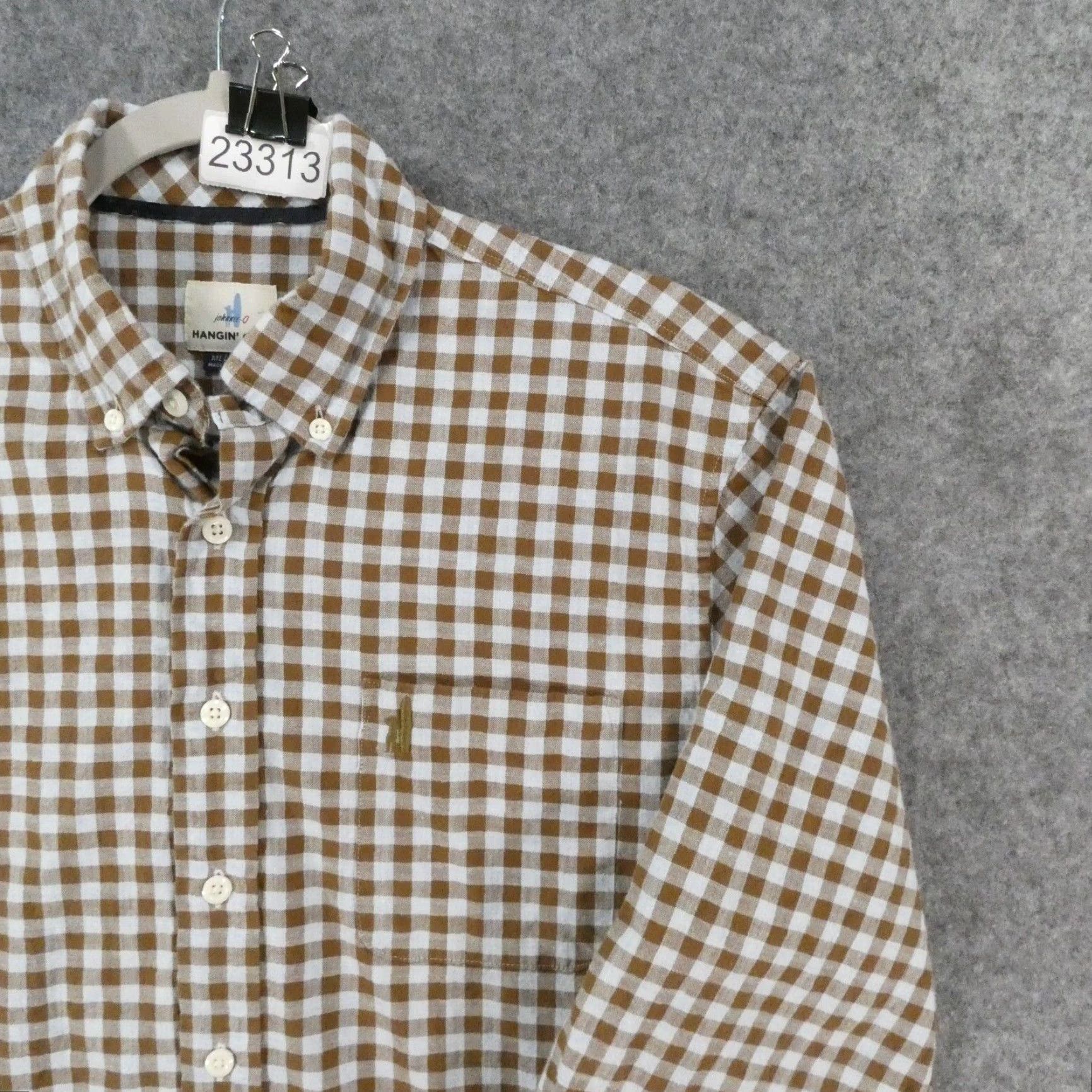 Johnnie-O Shirt Mens M Long Sleeve Button-Up Brown Blue Check Preppy