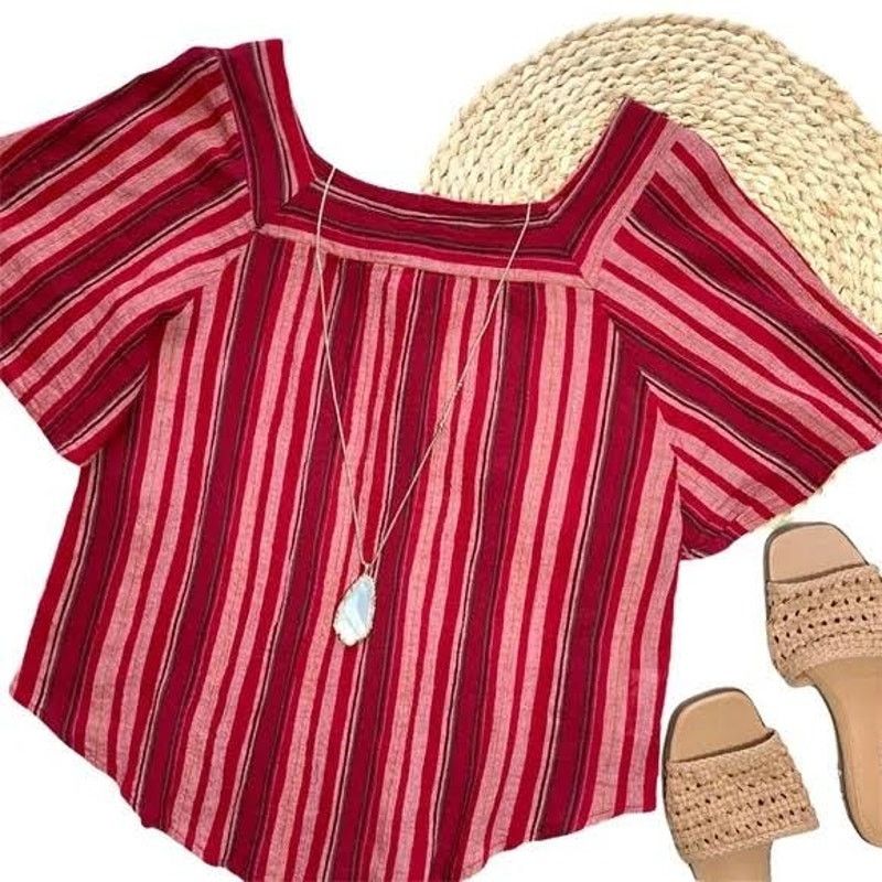 Target Basics Universal Thread | Women's Boho Square Neck Stripe Top | Med Size M / US 6-8 / IT 42-44 - 8 Thumbnail