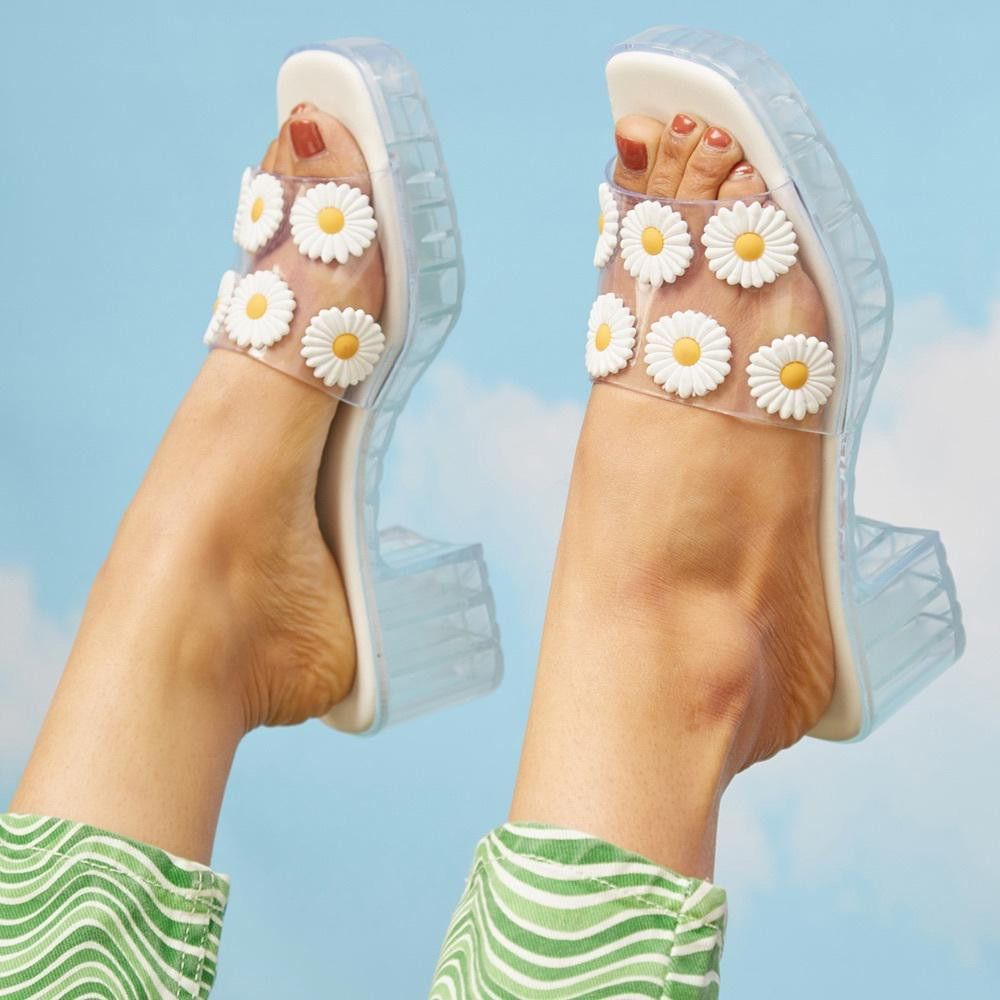 Designer Chic Daisy Embellished Clear Slide Heels SIZE 10 Size US 10 / IT 40 - 1 Thumbnail