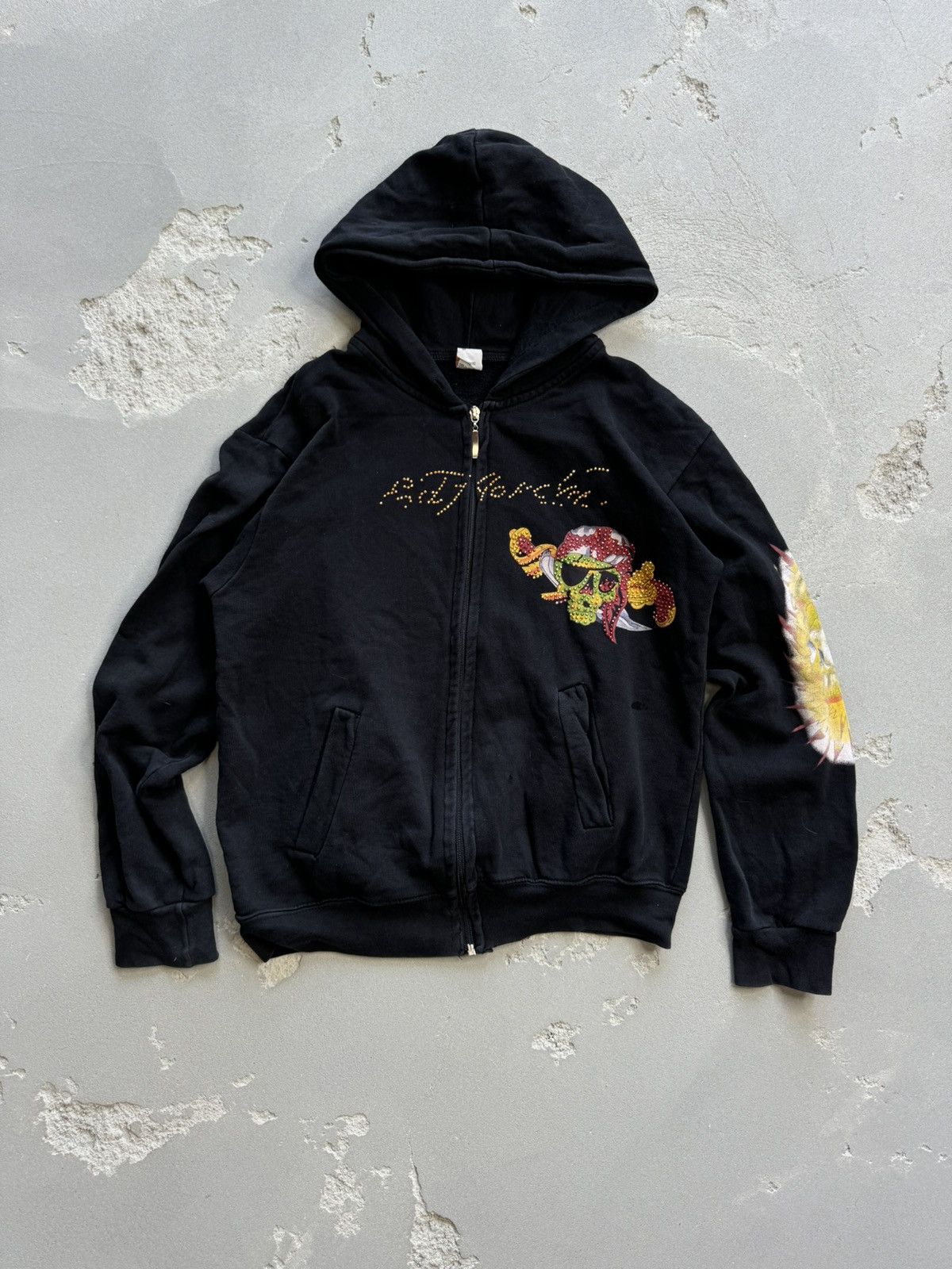 Christian Audigier × Ed Hardy × Vintage Vintage Women’s Ed Hardy by Audigier Skull Pirate Hoodie Size M / US 6-8 / IT 42-44 - 2 Thumbnail