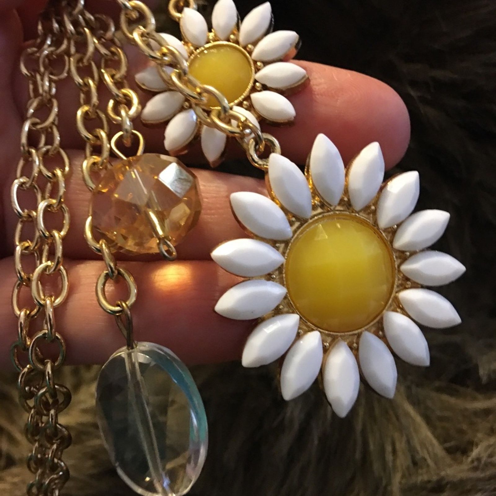 Jewelry Gold tone chain faceted stone daisy long necklace Size ONE SIZE - 7 Thumbnail