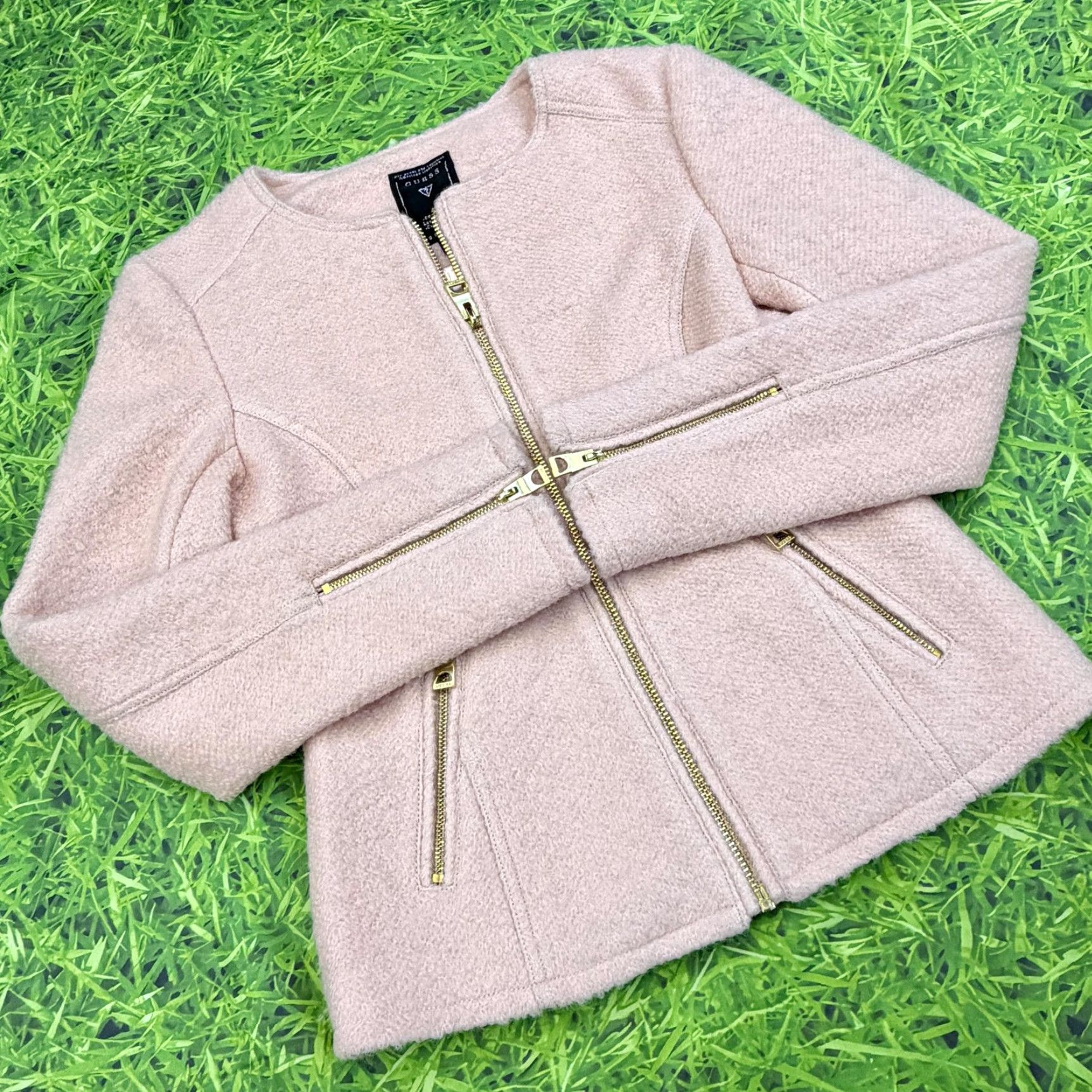 Guess Guess Jacket Womens Small Pink Wool Blend Moto Biker Gold Zipper Lined Coat Size S / US 4 / IT 40 - 2 Thumbnail