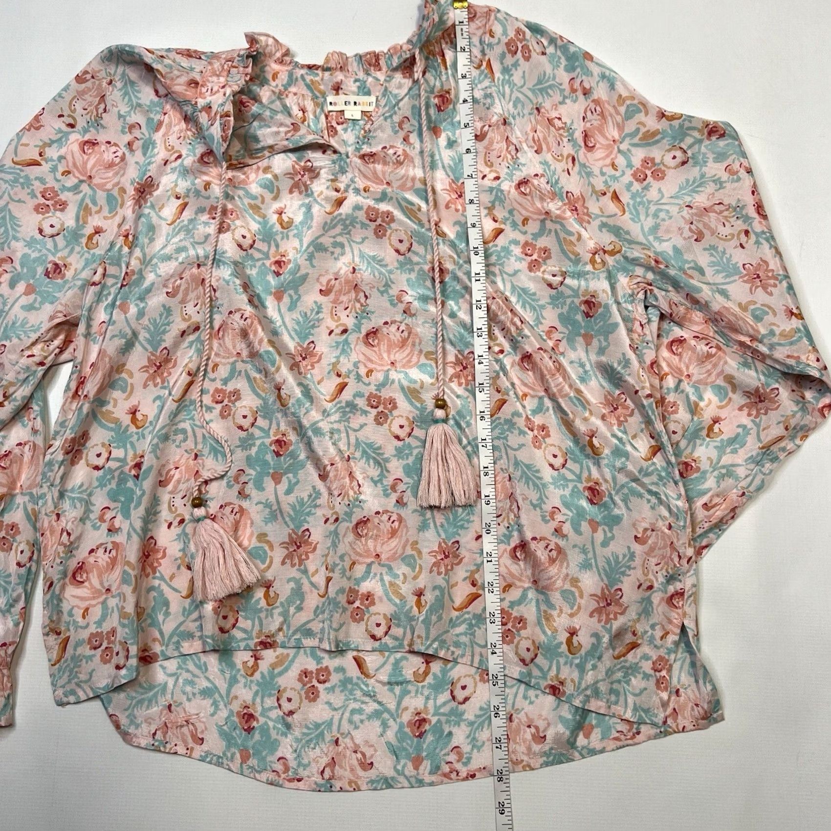 Vintage Roller Rabbit Floral Viscose V-neck Top Pink Blue - Size L - Blouse - Womens Size L / US 10 / IT 46 - 5 Thumbnail