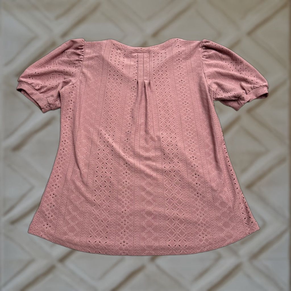 Vintage Micoson Blouse Womens L Pink Eyelet Puff Sleeve Boho Pleated Solid Causal Casual Summer Bohemian Classic Shirt Size L / US 10 / IT 46 - 1 Thumbnail