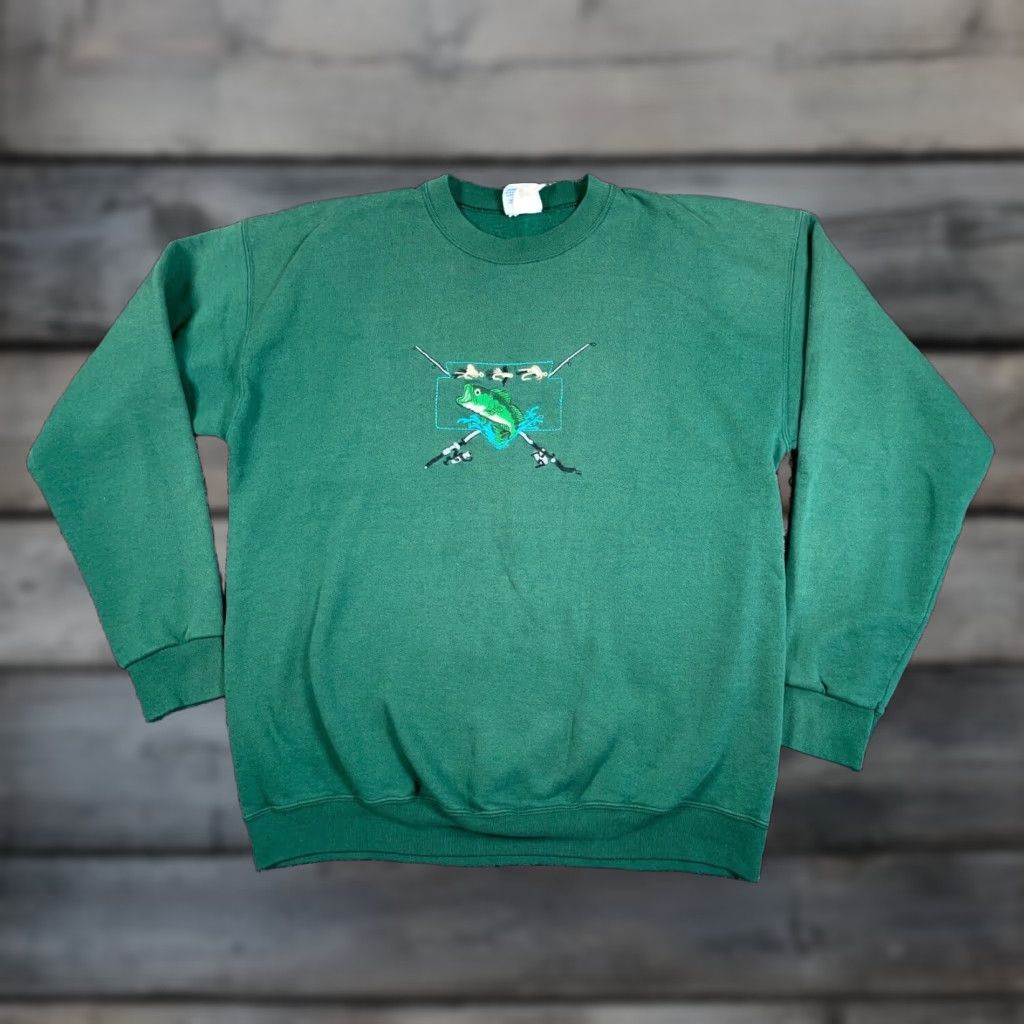 Vintage VINTAGE Santee Fishing Embroidered Sweatshirt Adult XL Green 50/50 Blend Crewneck Size US XL / EU 56 / 4 - 1 Thumbnail