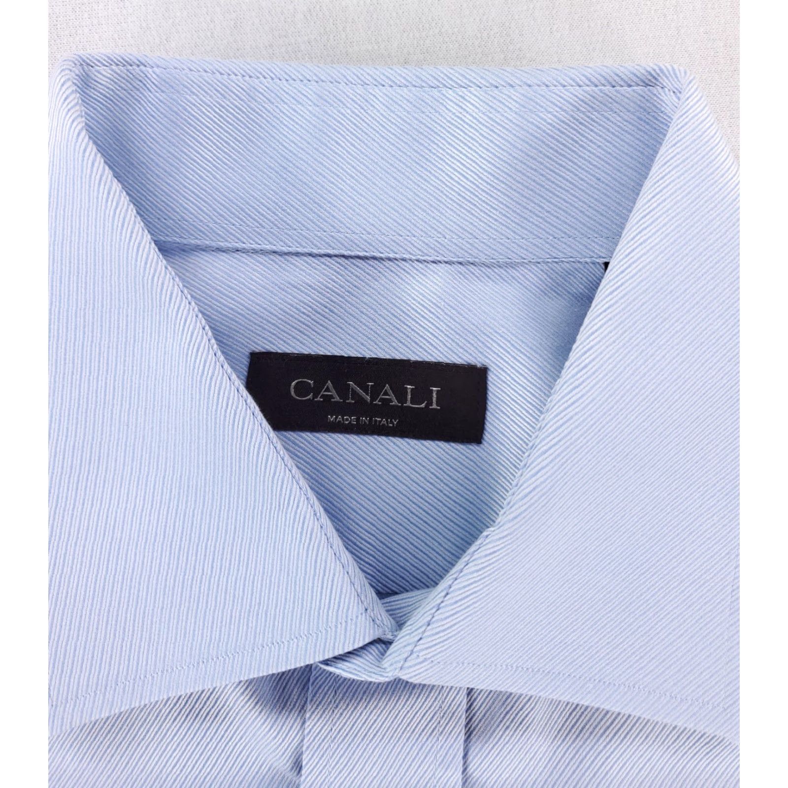 Canali VINTAGE Canali Dress Shirt Button-Up Striped Blue Long Sleeve Mens 42 / 16.5 16.5 Mens Mens, BLUE Diagonal Striped, Pinholes Size 46R - 3 Thumbnail