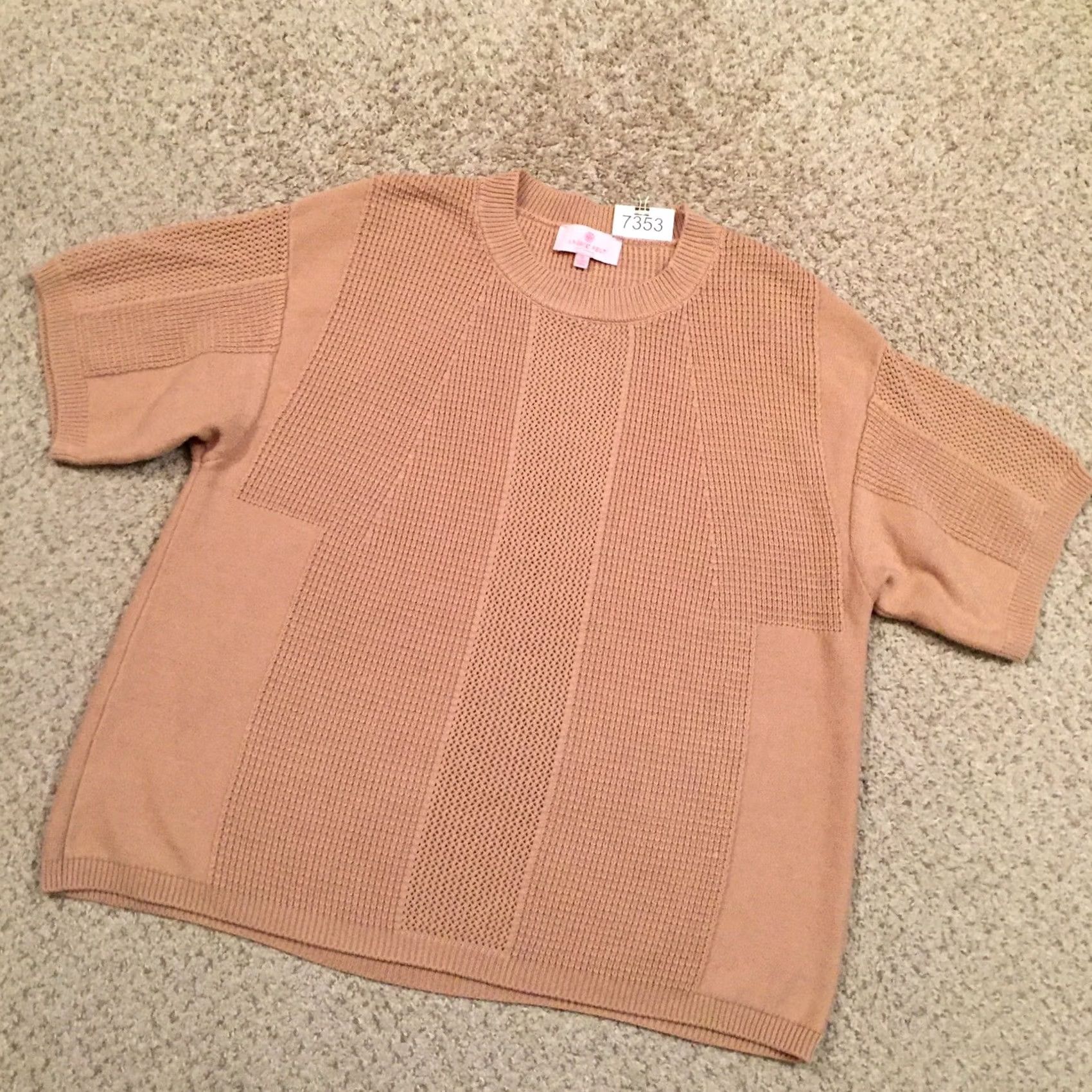 Vintage Laurie Felt Sweater Womens XL Beige Short Sleeve Knit Cotton Blend Size XL / US 12-14 / IT 48-50 - 2 Thumbnail