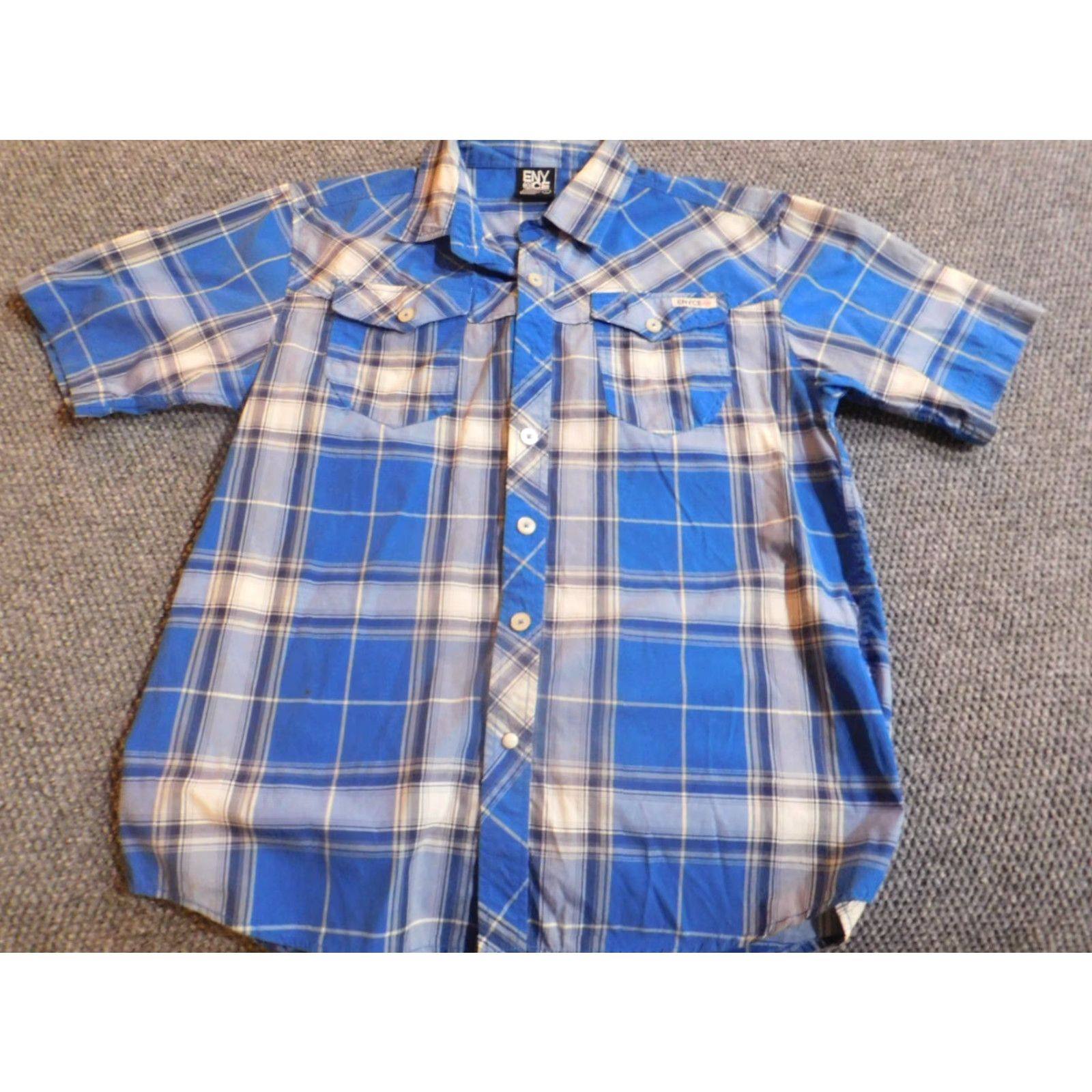 Enyce Enyce Mens Shirt L blue striped short sleeve button-down collar knit cotton polyester Size US L / EU 52-54 / 3 - 2 Thumbnail