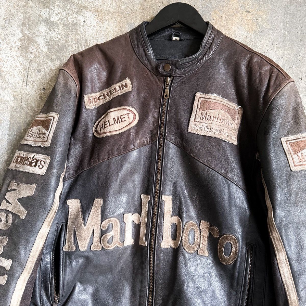 Vintage Vintage Marlboro THRASHED Leather Racing Jacket Size US M / EU 48-50 / 2 - 2 Thumbnail