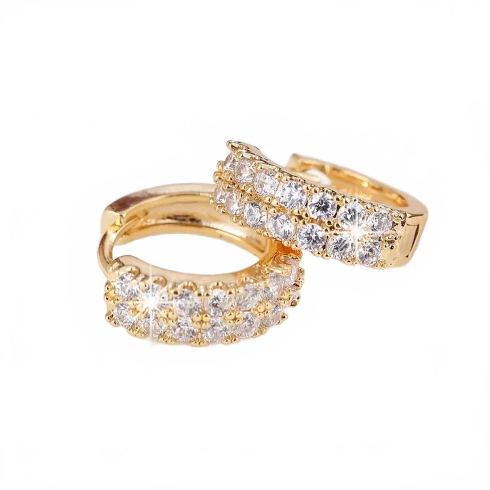 Designer Gold 18k Layered Hoop Earrings With Simulated Diamond NWT Size ONE SIZE - 3 Thumbnail