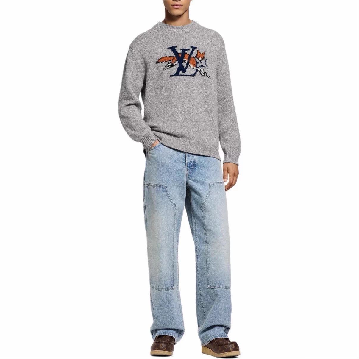 Louis Vuitton LV Monogram Fox Wool Cashmere Sweater M Grey Size US M / EU 48-50 / 2 - 6 Thumbnail