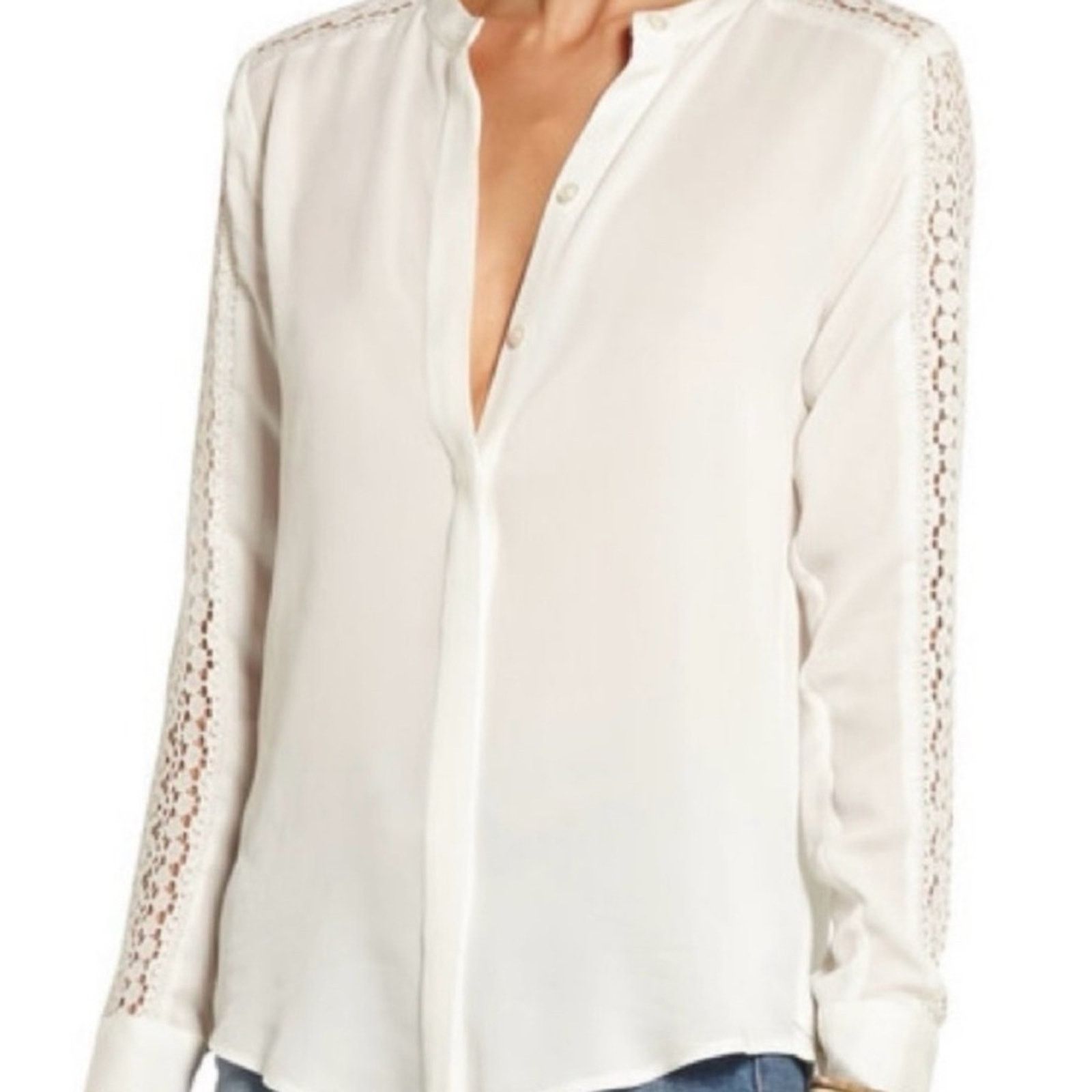 Michael Kors MICHAEL KORS • Cream/Ecru Lace Trim Button-Down Shirt Size M / US 6-8 / IT 42-44 - 1 Thumbnail