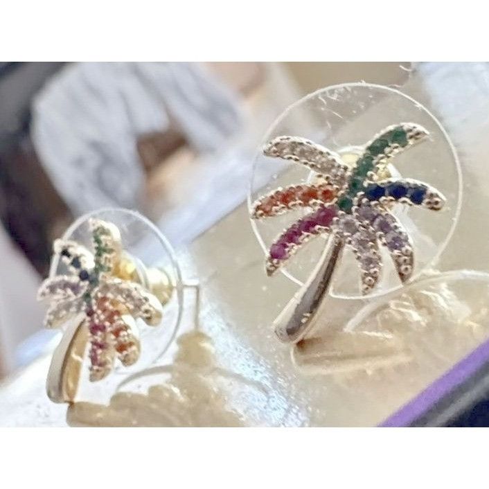 Handmade Palm Tree Earrings Rhinestones Posts 0. 25 in L New Cruise I Size ONE SIZE - 10 Thumbnail