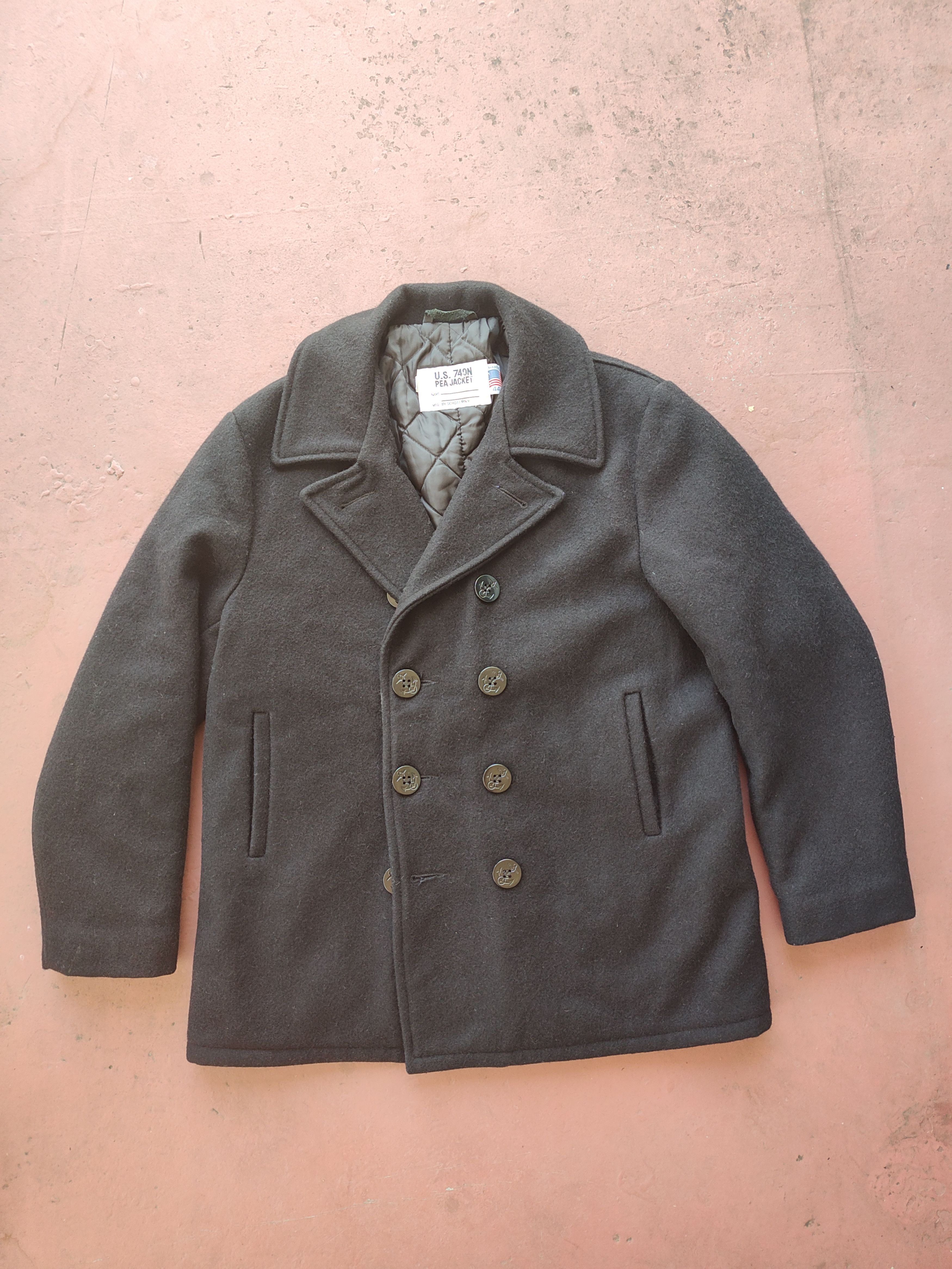 Schott Schott NYC US 740N Wool Pea Coat Navy Jacket Mens 44 Quilted Size US XL / EU 56 / 4 - 1 Thumbnail