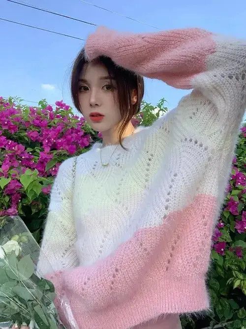 Japanese Brand Zoki Hollow Out Rainbow Women Striped Sweaters Size ONE SIZE - 2 Thumbnail