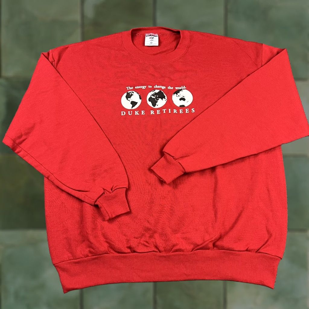 Jerzees VINTAGE Duke Energy Sweatshirt Crewneck XL Red Graphic 90s Men United States Made In USA Jerzees Crew Neck All Seasons Oversized Vintage Size US XL / EU 56 / 4 - 1 Thumbnail