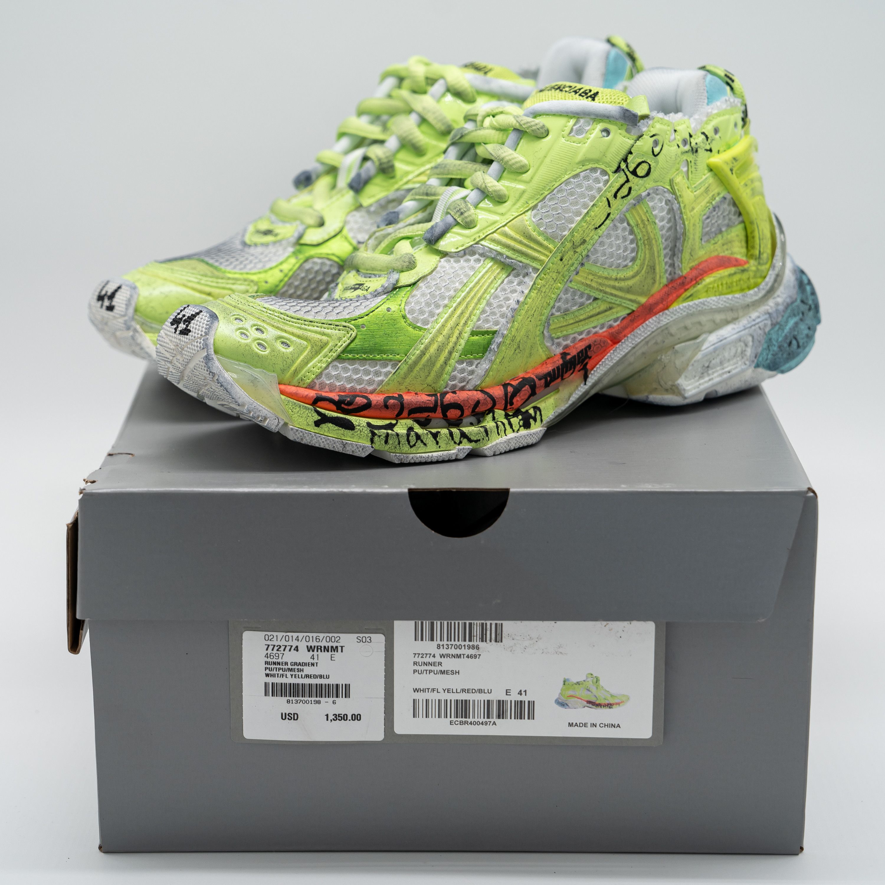 Balenciaga 41eu 8 US Balenciaga Runner Sneakers White Neon Green Yellow Size US 8 / EU 41 - 13 Thumbnail