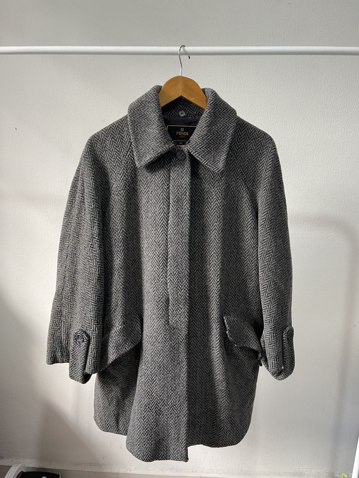 Fendi 90s Fendi Herringbone Alpaca Mohair Long Coat Size US L / EU 52-54 / 3 - 3 Thumbnail