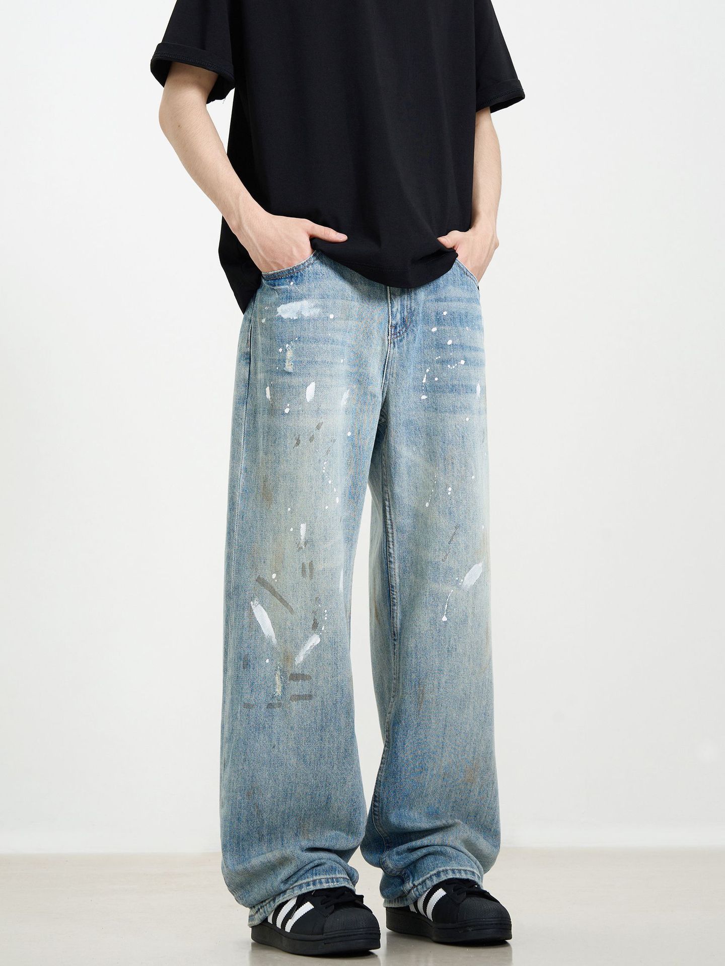 Vintage Retro washed ink-splashed loose casual straight jeans Size US 32 / EU 48 - 5 Thumbnail