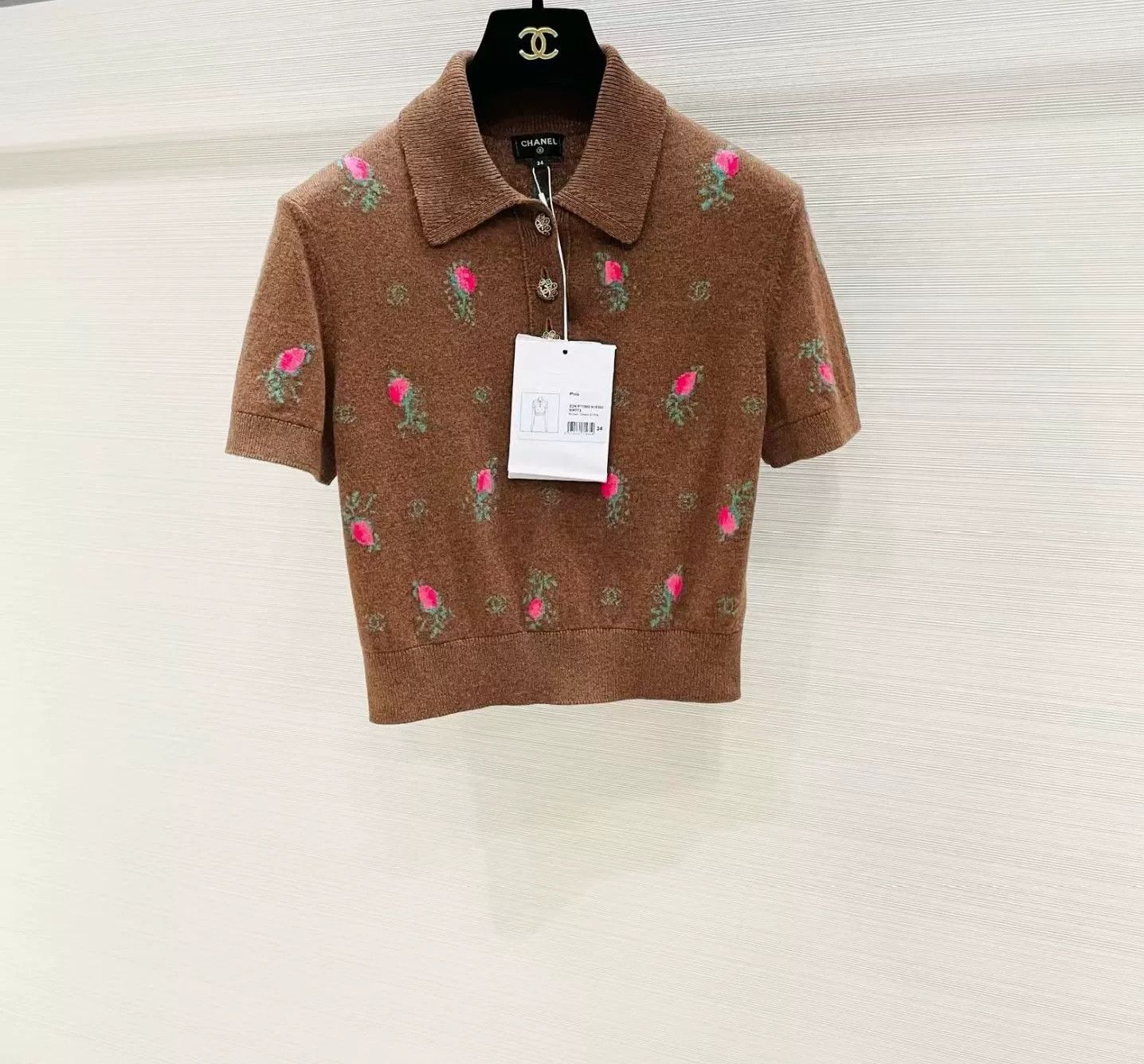 Chanel Chanel Brown Floral Cropped Knit Top Size M / US 6-8 / IT 42-44 - 1 Thumbnail