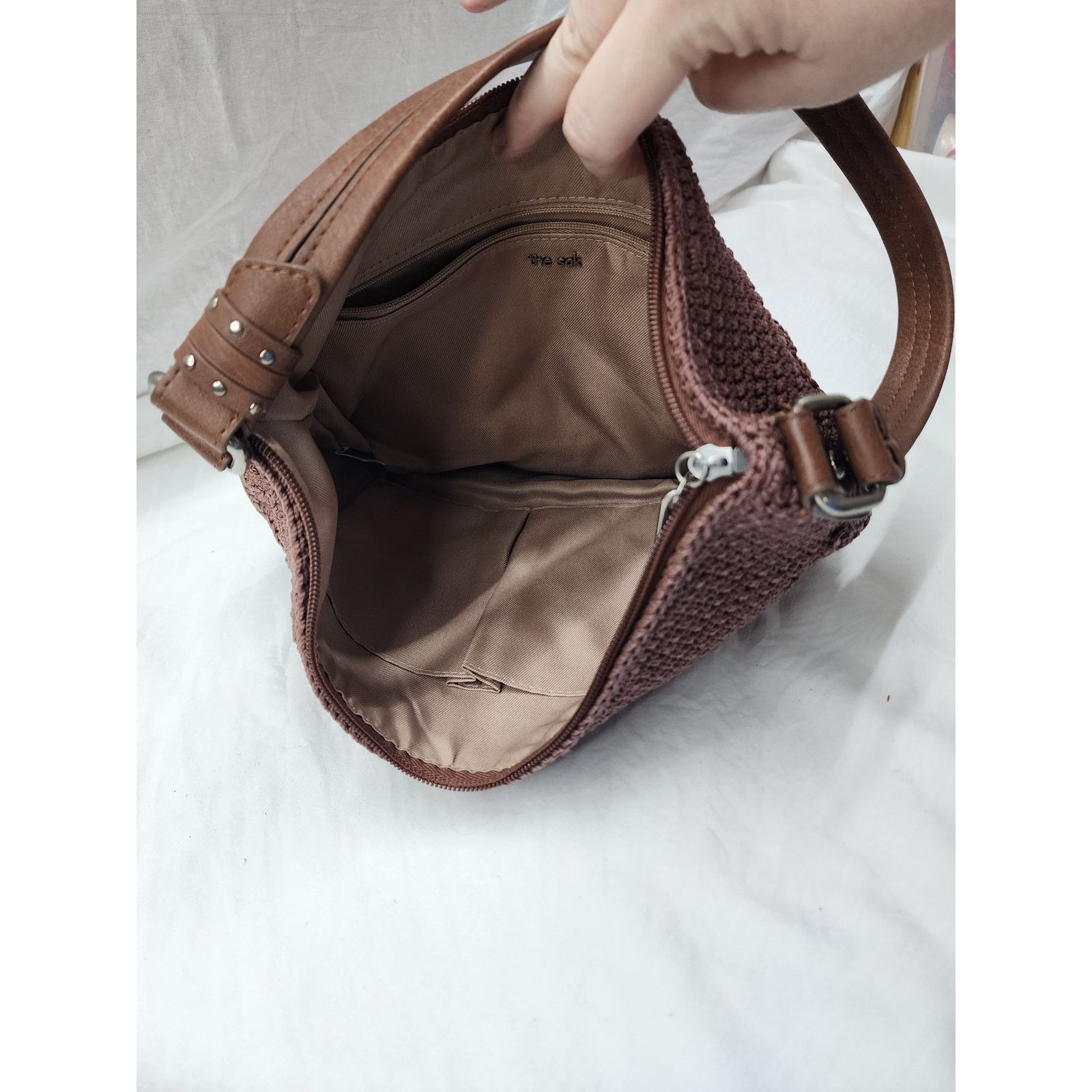 The Sak The Sak Crocheted handbag purse clean w/ leather btm & strap Size ONE SIZE - 5 Thumbnail