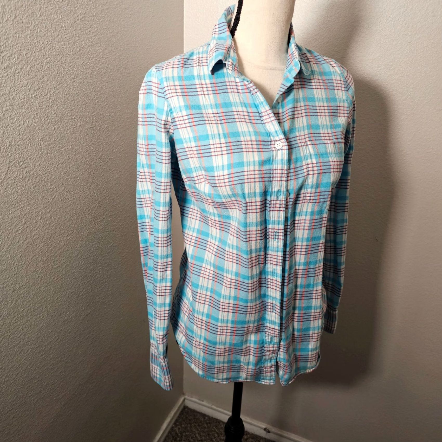 J.Crew J.CREW Button-Up Shirt Womens XS Blue Plaid Long Sleeve Lightweight Shirt Size XS / US 0-2 / IT 36-38 - 2 Thumbnail