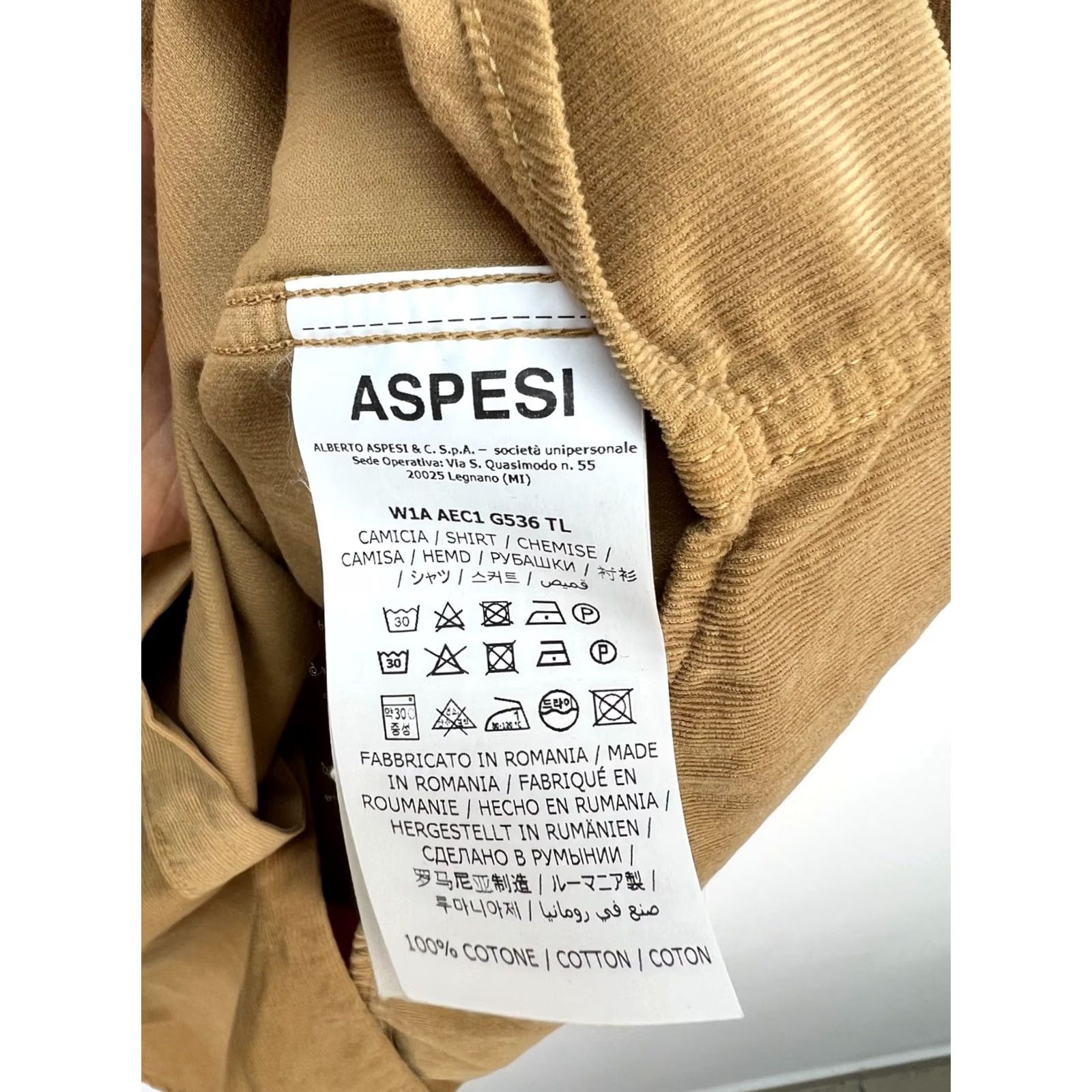 Aspesi ASPESI Mens Corduroy Shirt Brown Tan Button Up Cotton Long Sleeve S Size US S / EU 44-46 / 1 - 5 Thumbnail