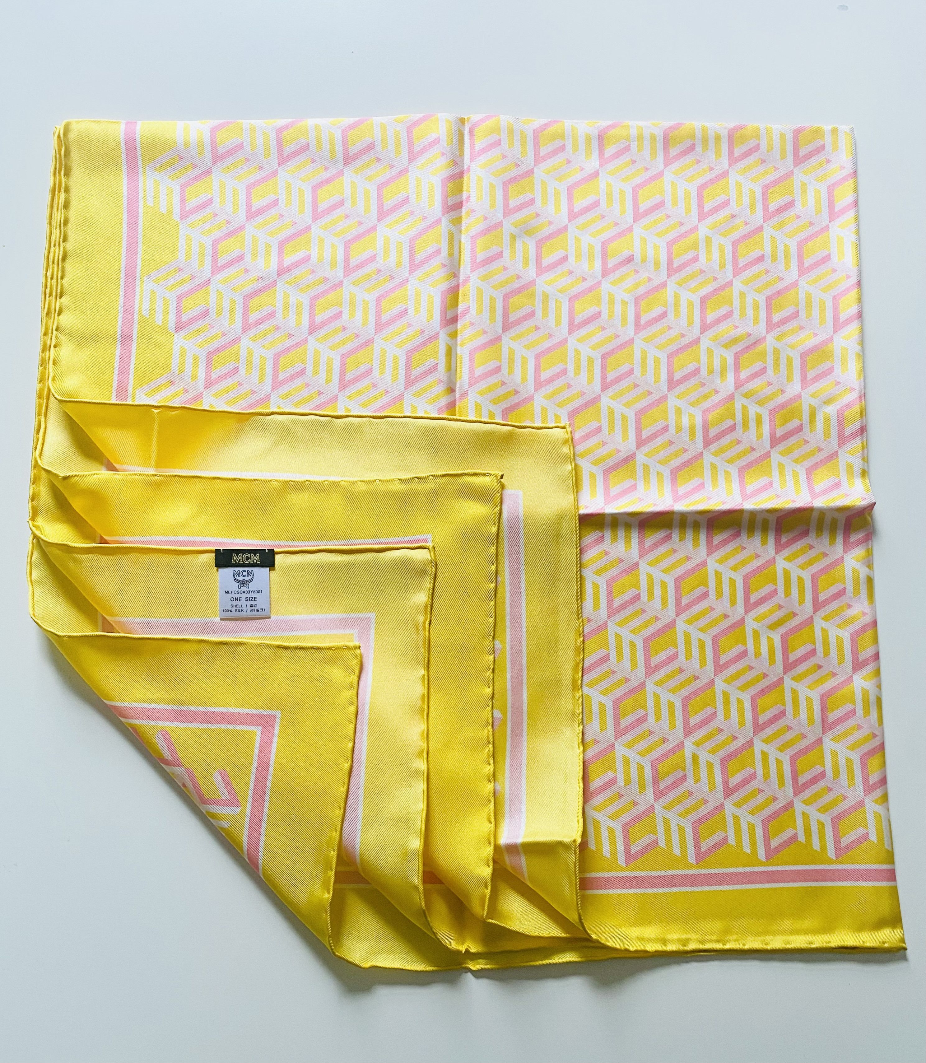 MCM Auth MCM 100% Silk Geometric Cube Scarf - Yellow & Pink BNWT Size ONE SIZE - 6 Thumbnail