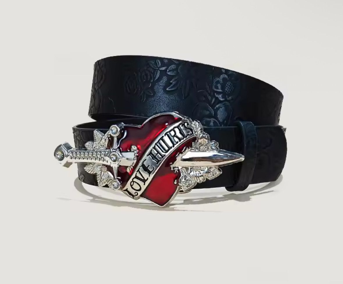 Japanese Brand Unisex Trendy Gothic Punk Love Hurts Buckle Rose Belt Size ONE SIZE - 1 Thumbnail