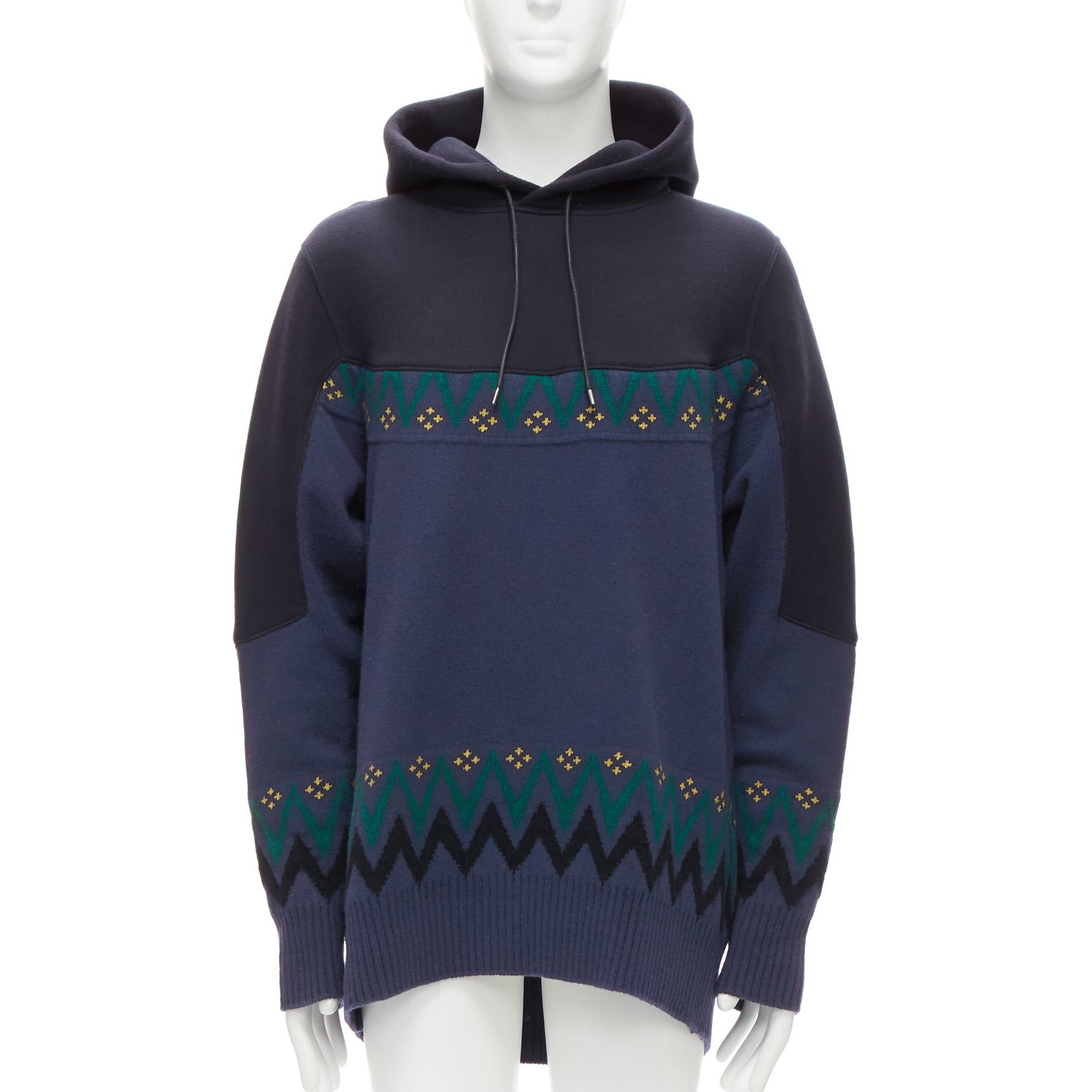 Sacai SACAI 2018 navy cotton blend fairisle knit sweater hyrid hoodie JP3 L Size US L / EU 52-54 / 3 - 1 Thumbnail