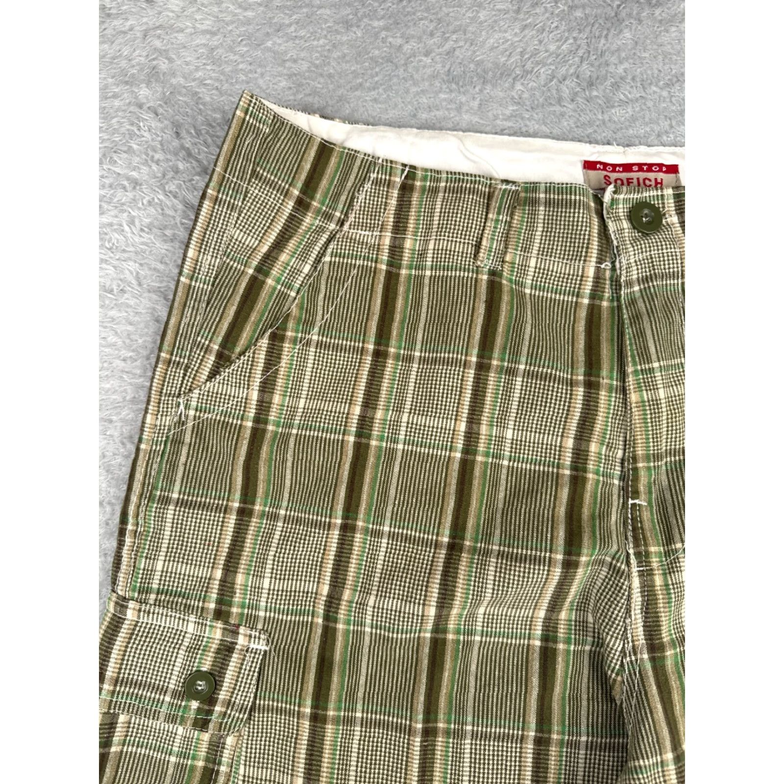 Vintage Sofich Mens Shorts Cargo Plaid Green 40 Cotton Blend Hike Skate Casual 9" Size US 40 / EU 56 - 4 Thumbnail