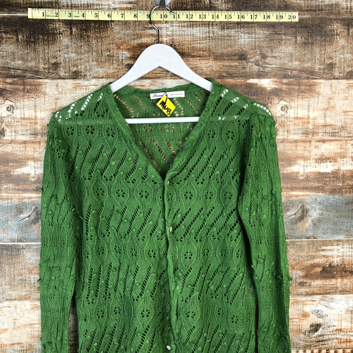 Beams Plus Beamboys Green crochet meshnet Cardigan Knitwear #A1643 Size US M / EU 48-50 / 2 - 5 Thumbnail