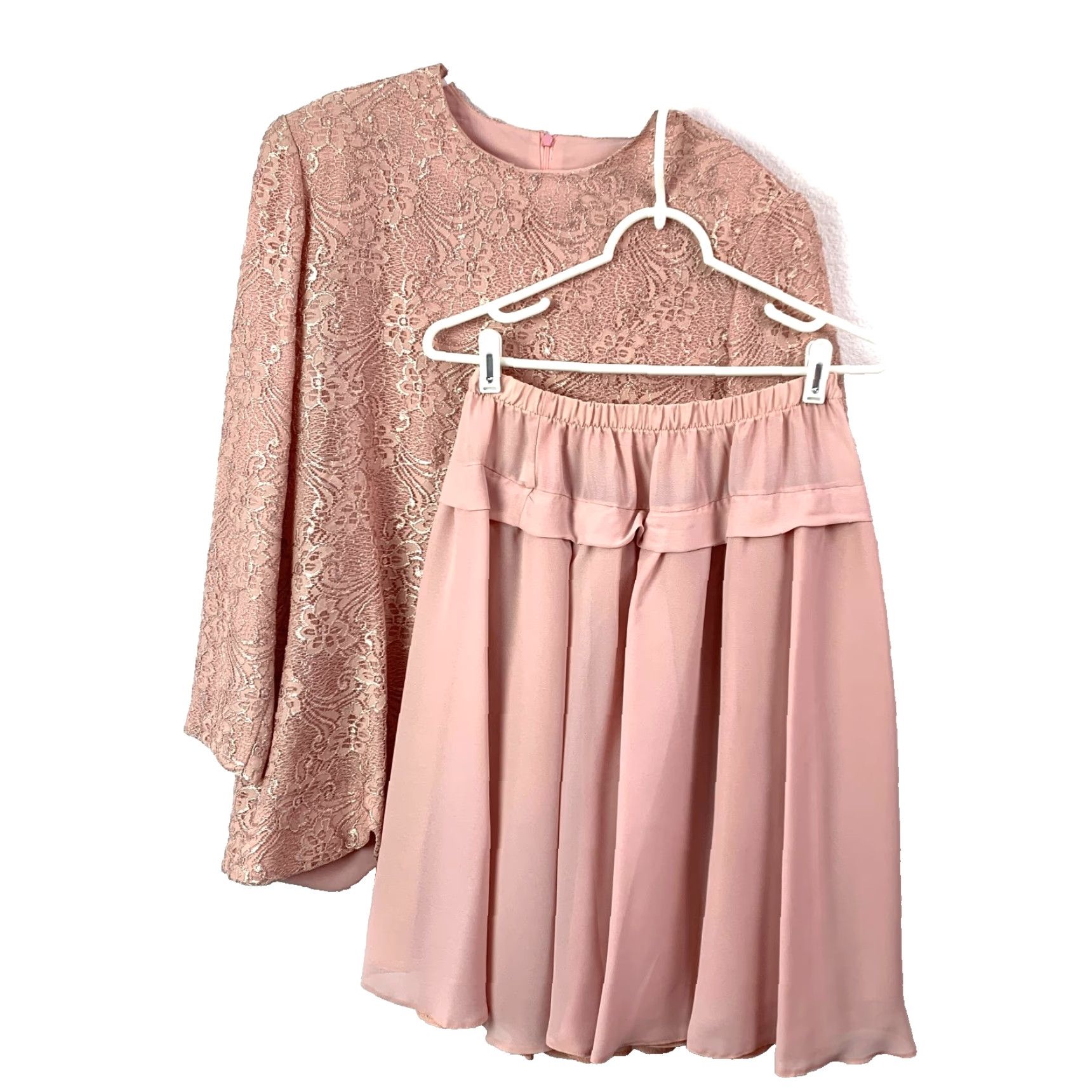 Pinko VINTAGE Caron Chicago Dusty Pink Lace Shirt Skirt Outfit 12 Women 1990s Secretary/Geek Casual Size XL / US 12-14 / IT 48-50 - 2 Thumbnail