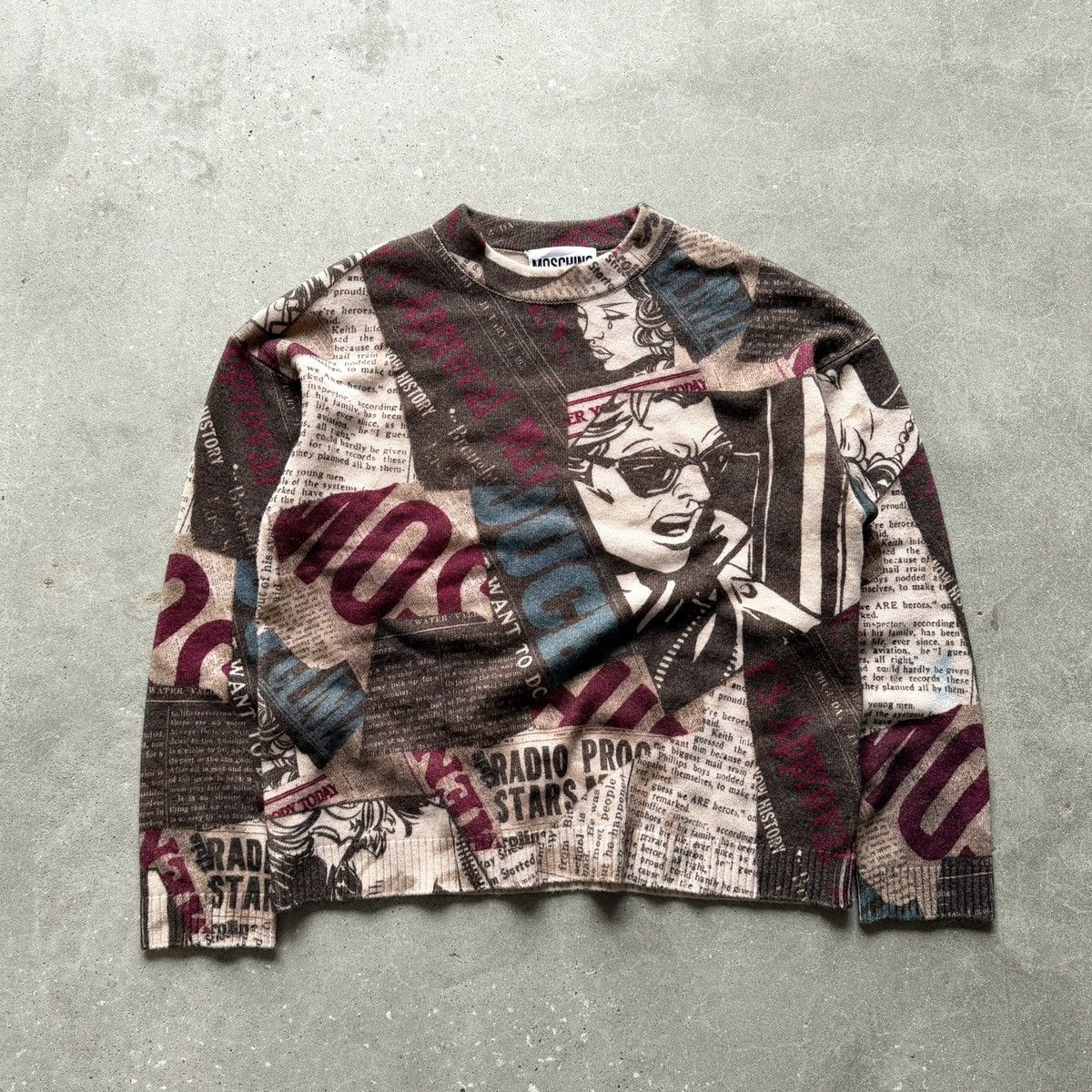 Moschino Moschino Couture Newspaper Print Virgin Wool Knit Sweater Size US M / EU 48-50 / 2 - 5 Thumbnail