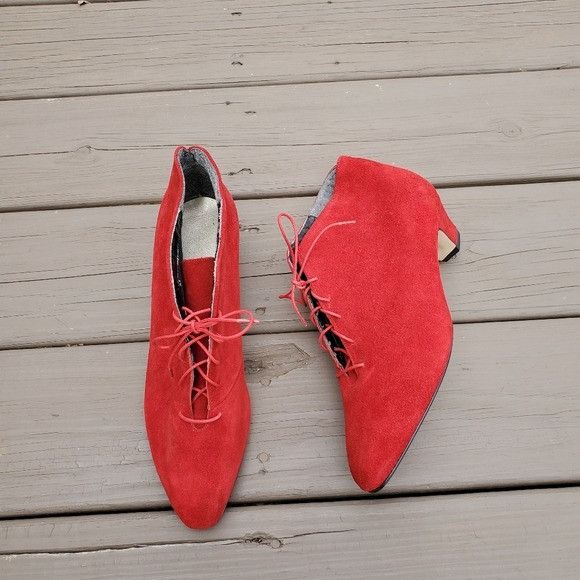 Vintage Vintage 80s Red Suede Leather Retro Pin Up Girl Lace-up Boot Size US 11 / IT 41 - 1 Thumbnail