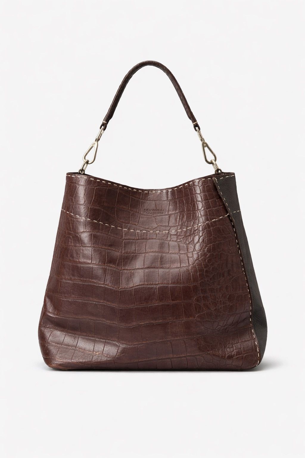 Fendi Fendi Roma Croc Style Leather Hobo Bag Deep Burgundy Black Size ONE SIZE - 2 Thumbnail