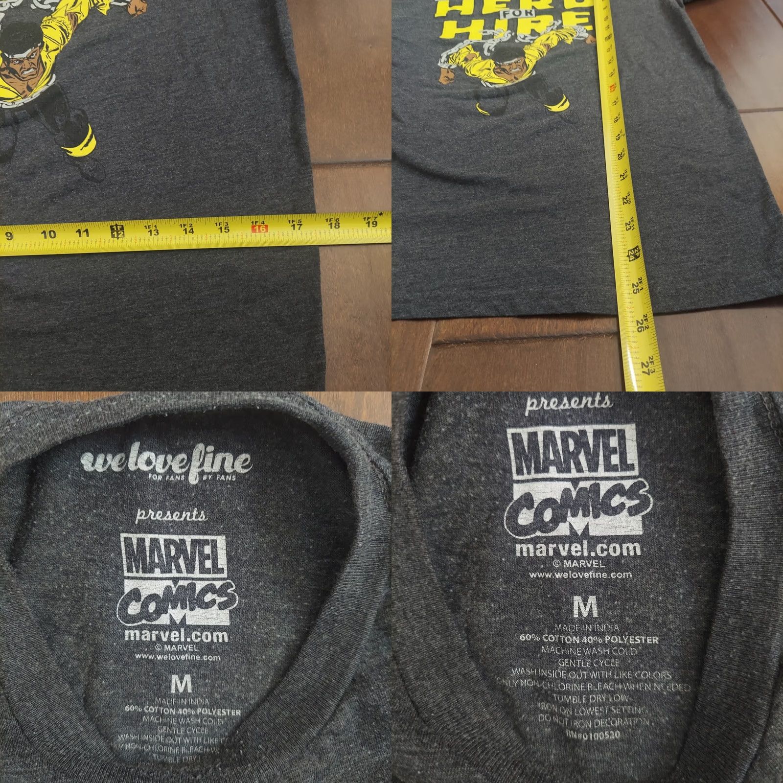 Vintage Marvel Luke Cage Hero For Hire Mens T-Shirt 70's Style Luke Under Logo Sz M Gray Short Sleeve Crew Neck Graphic Print Regular Tee Size US M / EU 48-50 / 2 - 8 Thumbnail