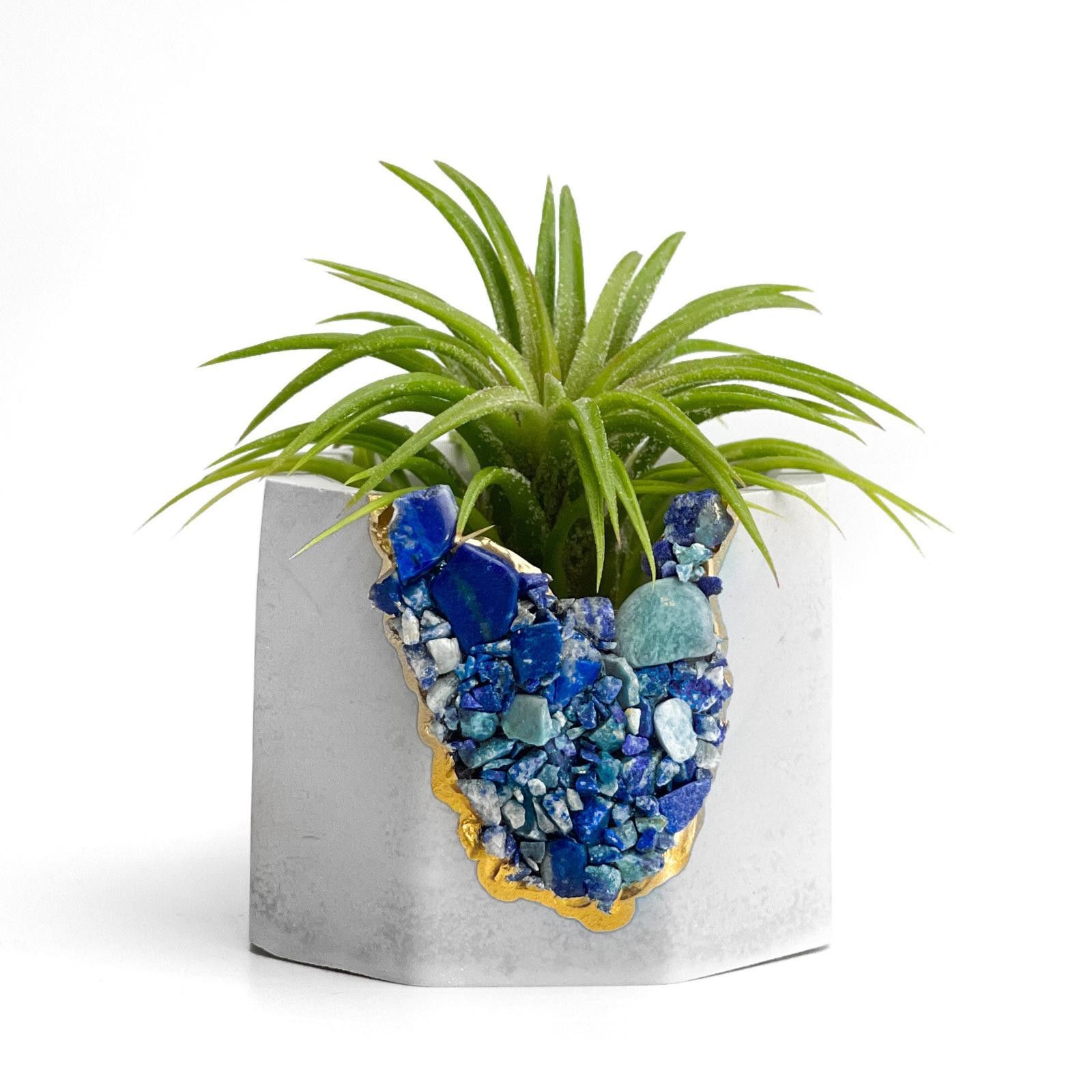Other Lapis Lazuli Crystal Geode Planter | Concrete Succulent Pot Size ONE SIZE - 3 Thumbnail
