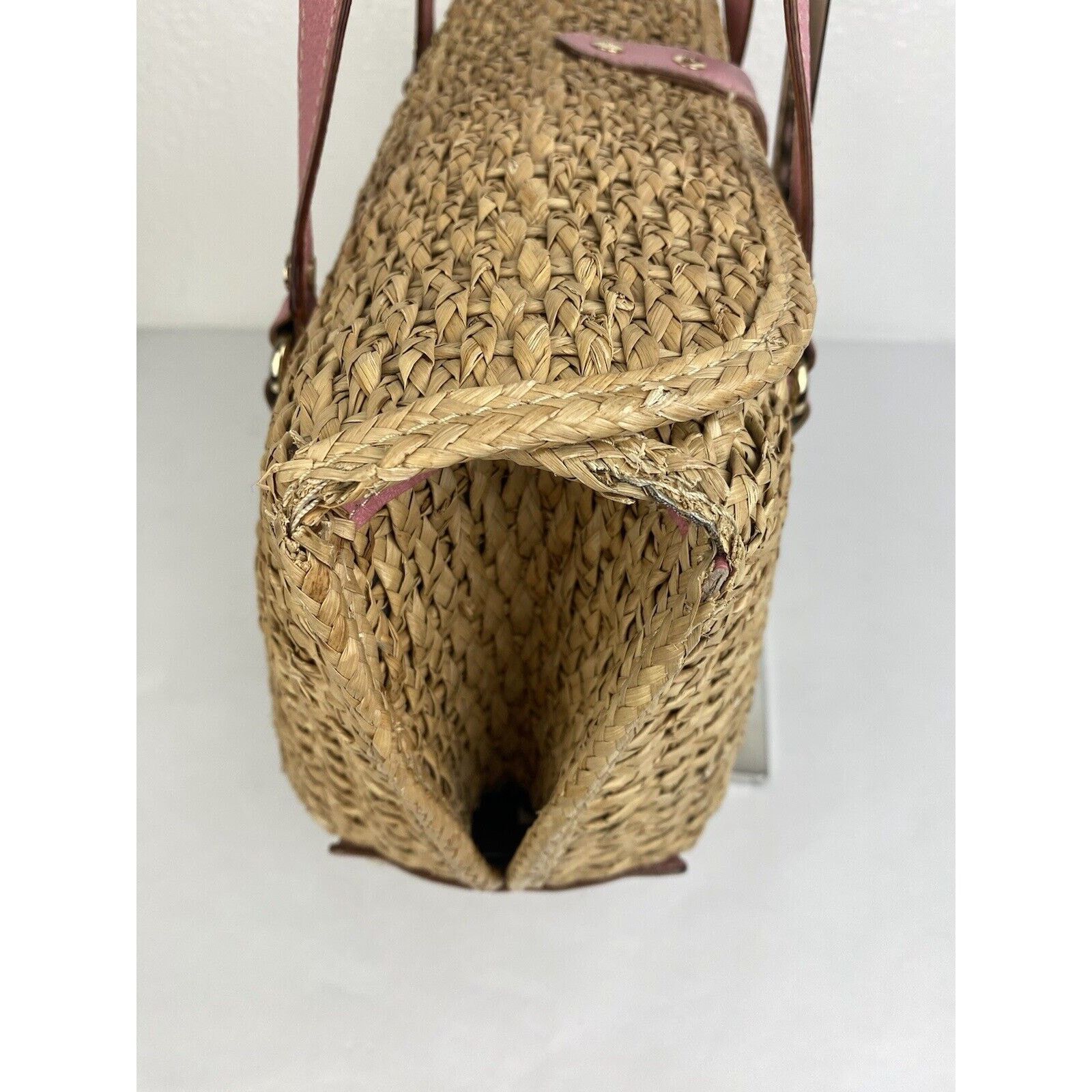 Kate Spade Kate Spade Straw Picnic Wine Bag Purse Basket Pink Leather Size ONE SIZE - 7 Thumbnail