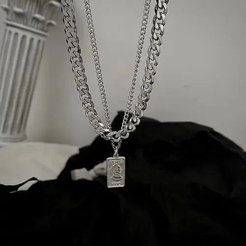 Other Titanium Steel Double Layer Pendant Necklace for Men Women Size ONE SIZE - 2 Thumbnail