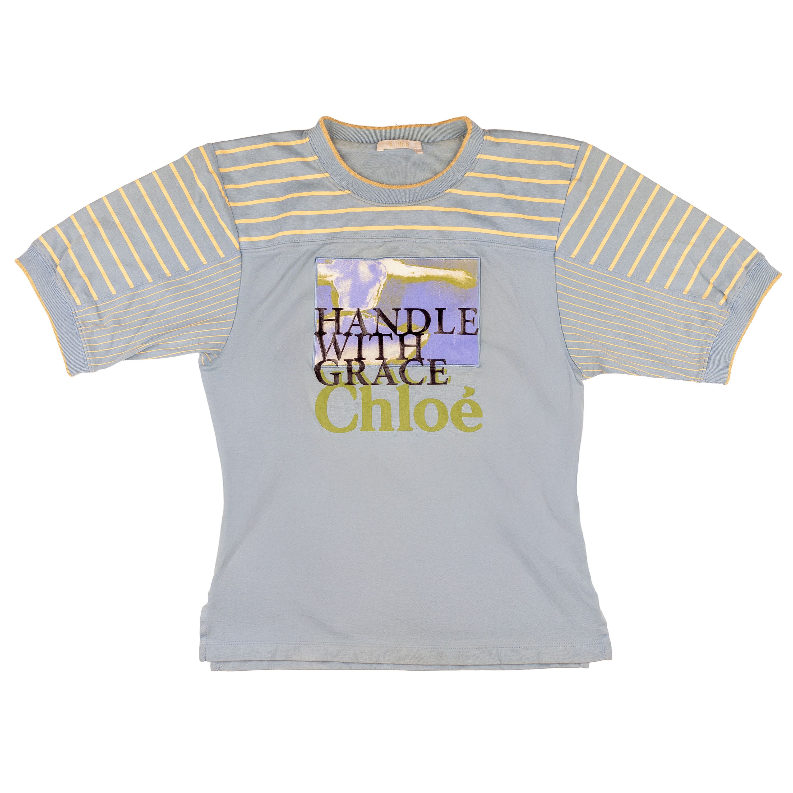 Chloe Chloé Shadow Blue Printed 'Handle with Grace' Sleeves Top Size XS / US 0-2 / IT 36-38 - 1 Thumbnail